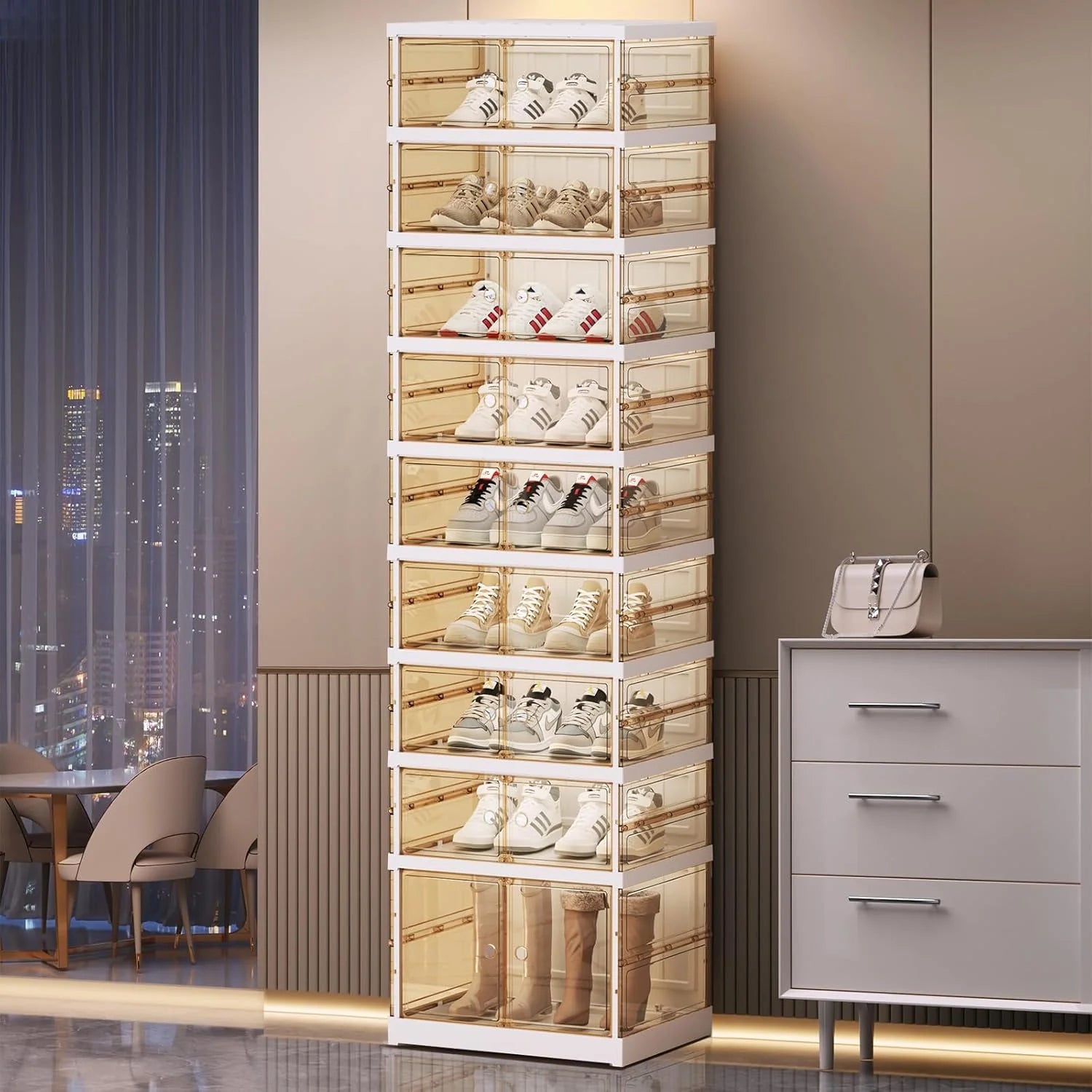 Collapsible Shoe Rack Organizer Shoe Cabinet with Doors Large Plastic Folding Shoe Cabinet