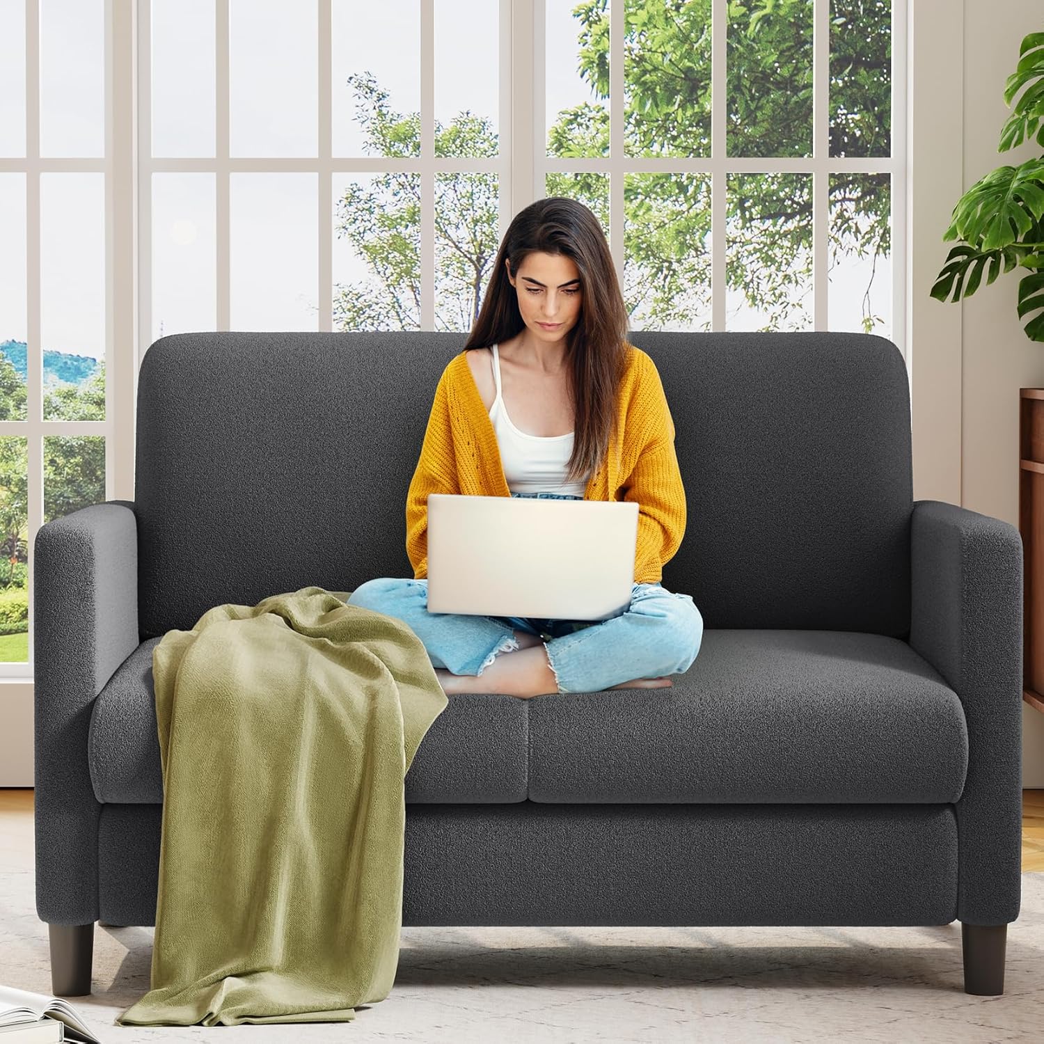Loveseat Sofa 51" Love Seat Comfy Corduroy Small Loveseat Tool-Free Setup Couch