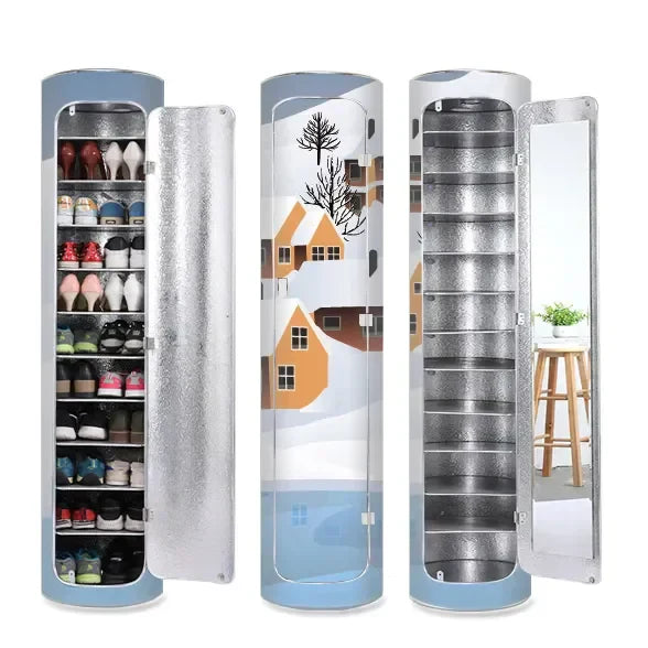 Large-capacity multi-layer rotating disinfection shoe cabinet with mirror deodorizer