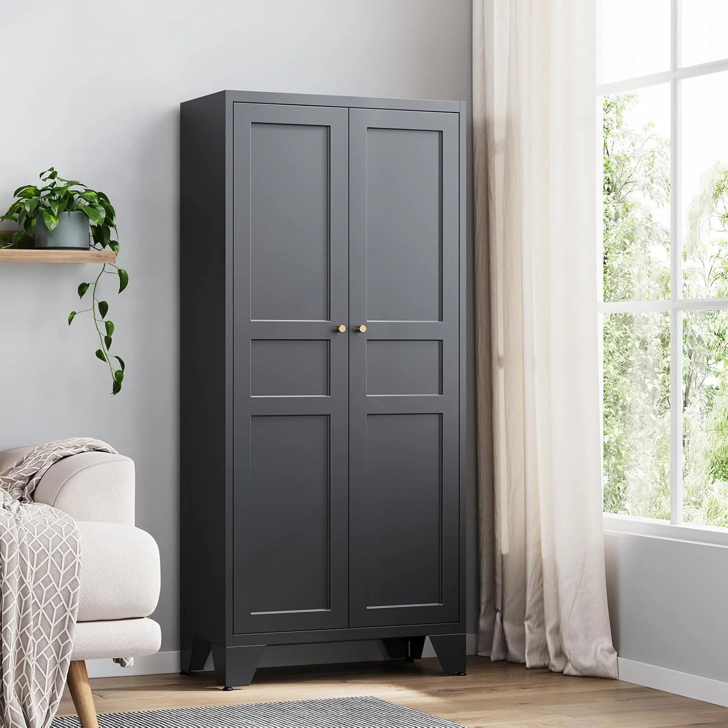 Yizosh Metal Storage Cabinet with 2 Doors and 4 Adjustable Shelves