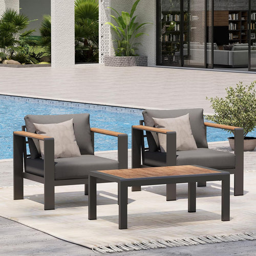 Aluminum Outdoor Patio Furniture Set with Coffee Table, 5 Piece Patio Conversation Sets, Outdoor Sectional Furniture for Porch, Balcony, Yard, Gray