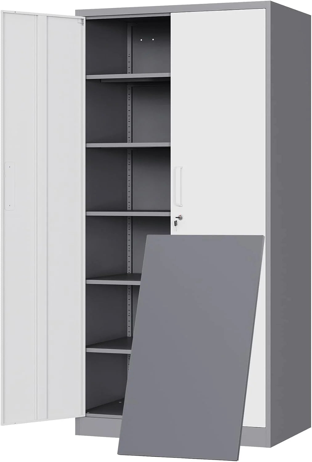 Yizosh Metal Garage Storage Cabinet with 2 Doors and 5 Adjustable Shelves