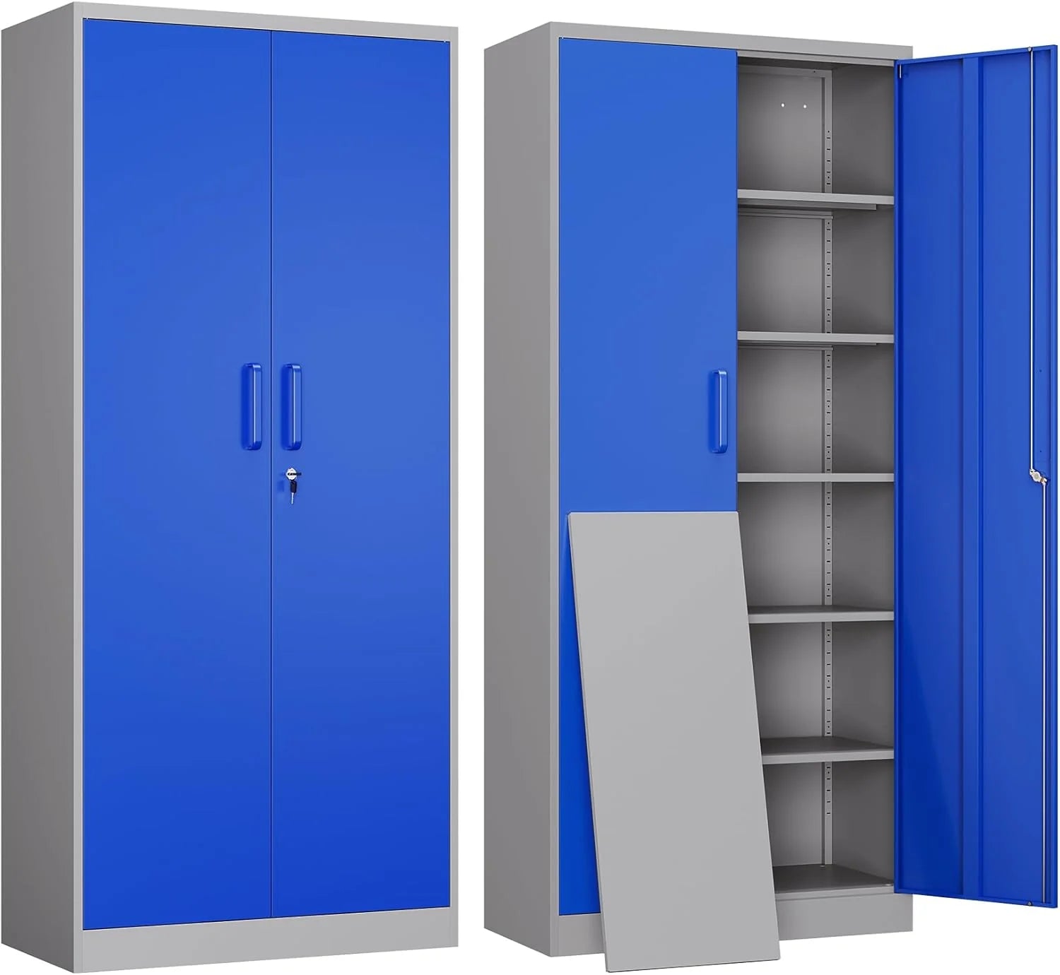 Yizosh Metal Garage Storage Cabinet with 2 Doors and 5 Adjustable Shelves