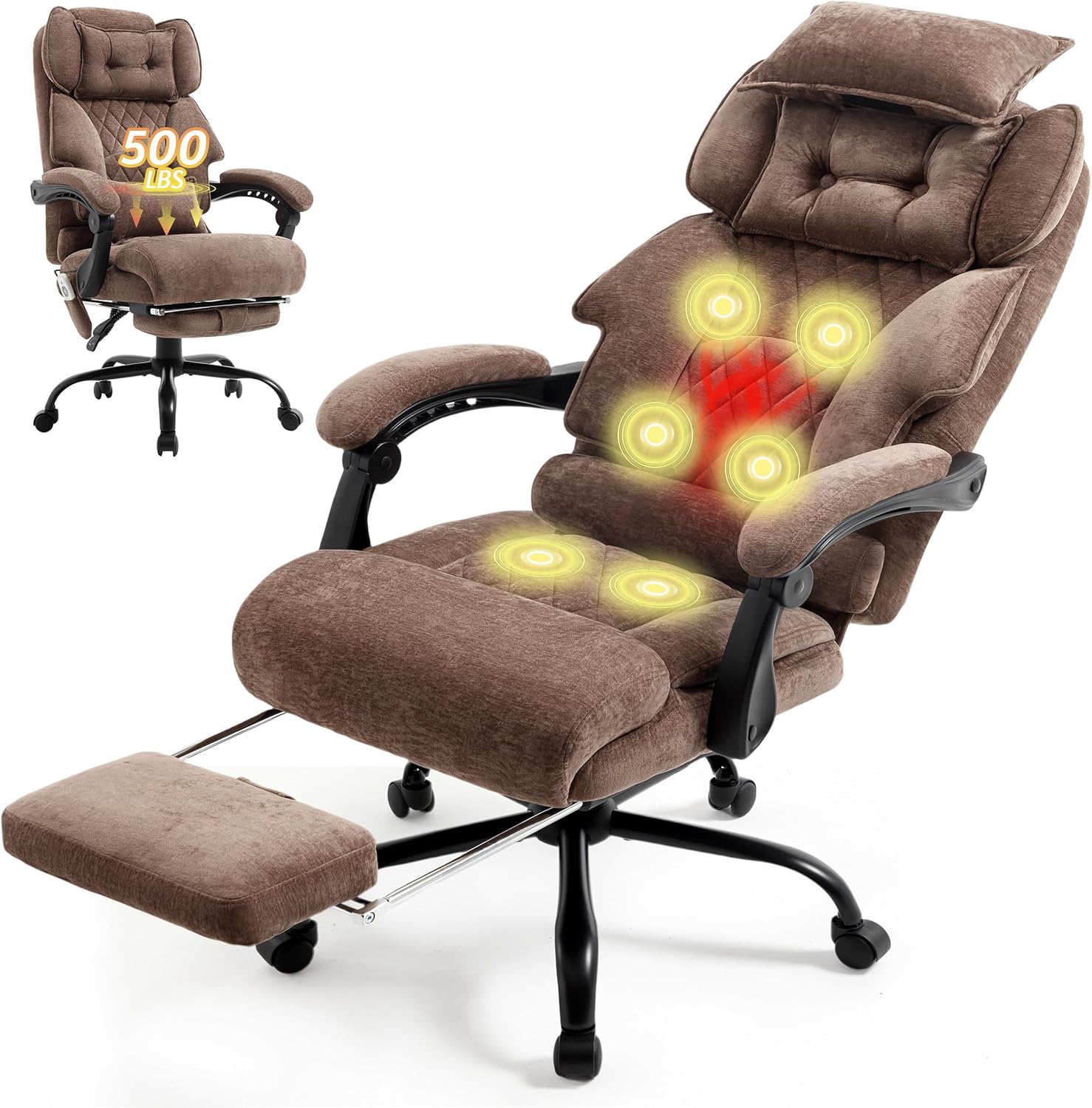 Massage Office Chair with Footrest, Large and Tall Leather Office Chair 500 lbs