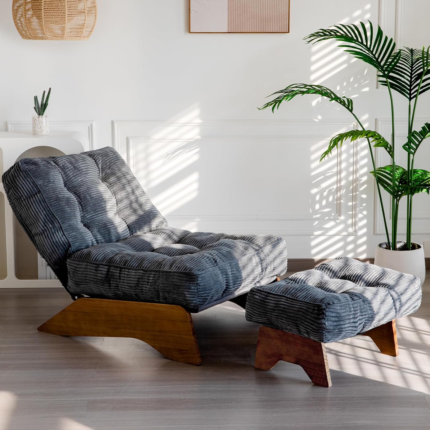 MAXYOYO Accent Chair with Ottoman Adjustable Backrest Tufted Chair Upholstered Lounge Chair