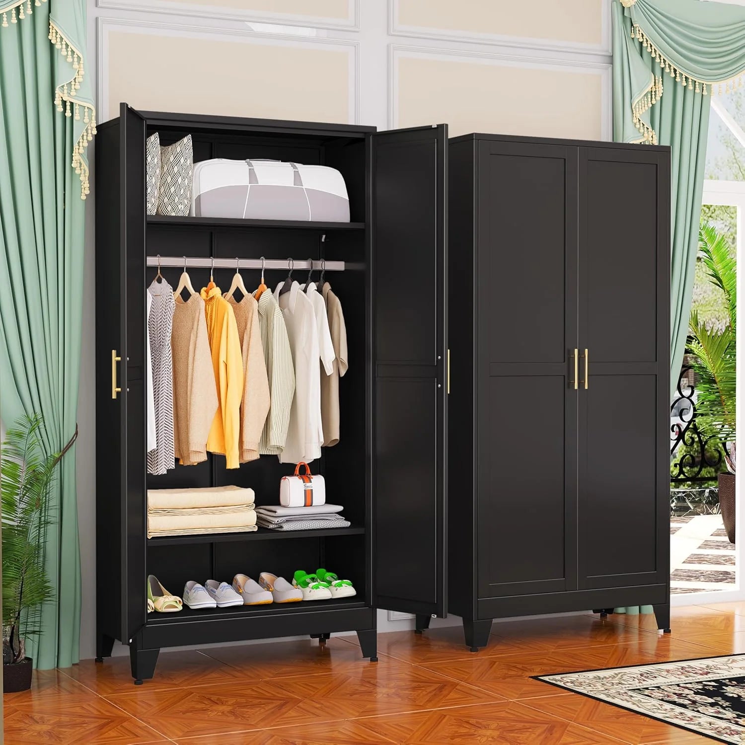 Steel Armoire Wardrobe Closet, 71" Metal Clothing Storage Cabinets