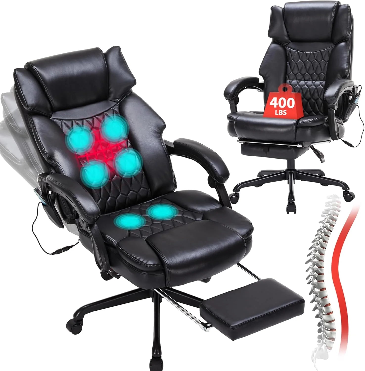 Massage Office Chair with Footrest 6 Point Vibration and Heating Home Executive Office Desk Chair