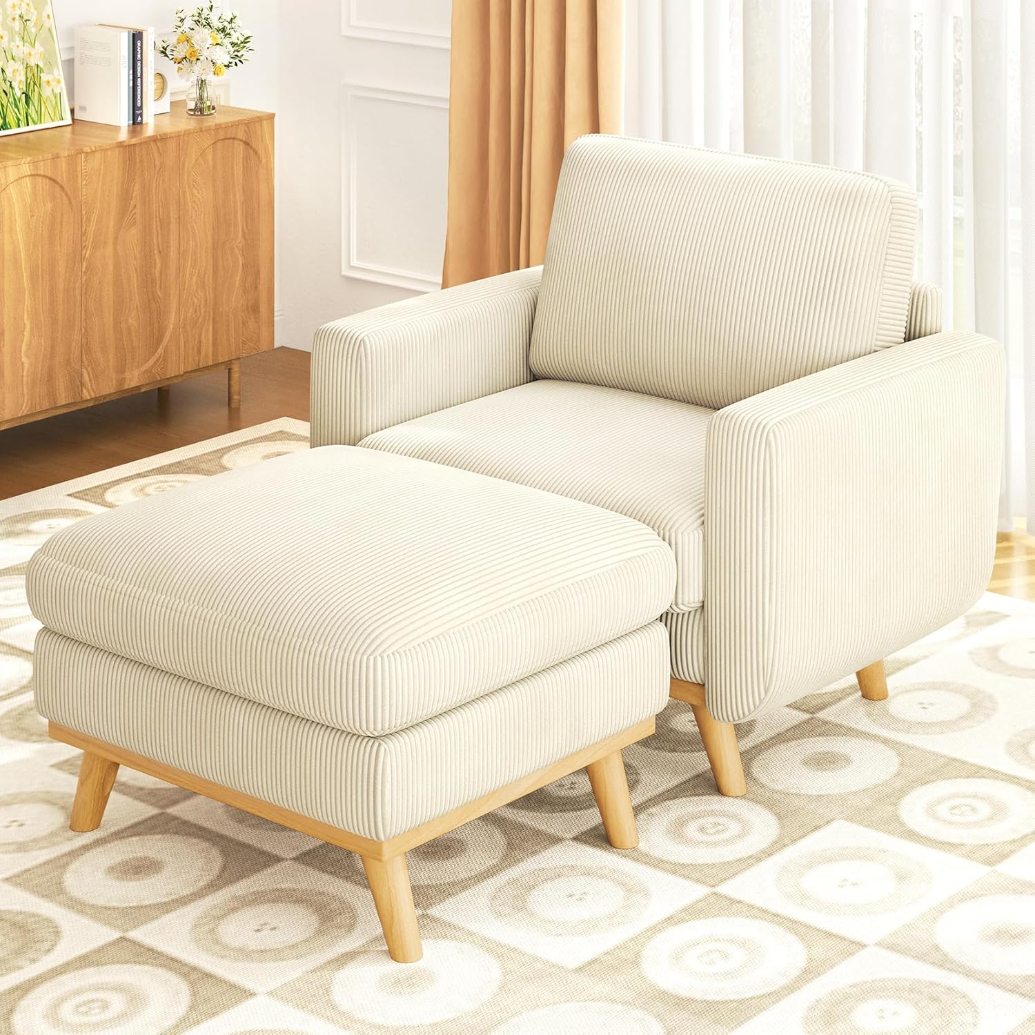 Vesgantti 68" Loveseat Sofa - Green, Comfy Corduroy with Spring Cushion, Solid Wood Frame, Modern Deep Seat, Bedroom & Living Room, Office Couch
