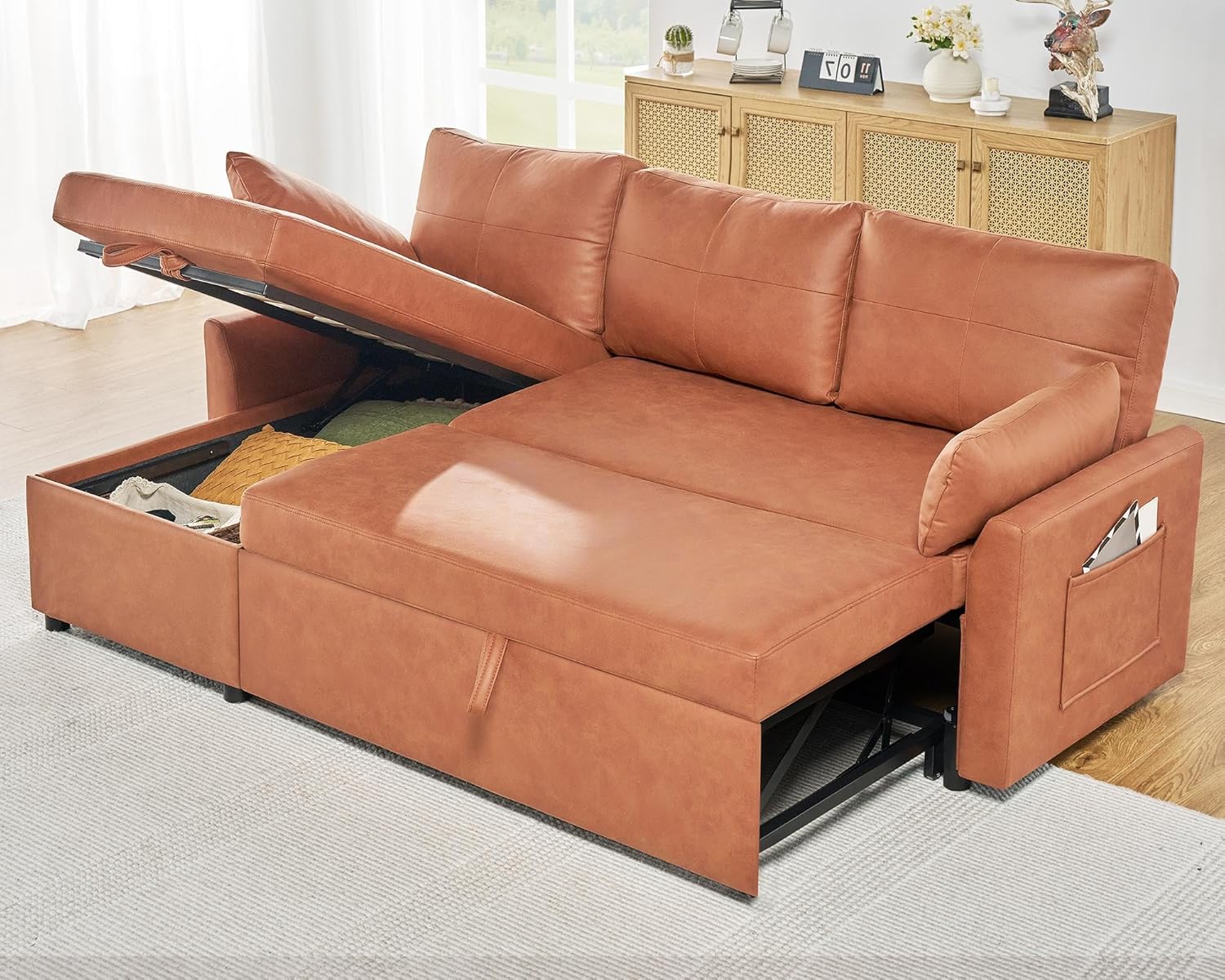 VanAcc Sofa Bed Sleeper Sofa with Storage Chaise 2 in 1 Pull Out Couch Living Room