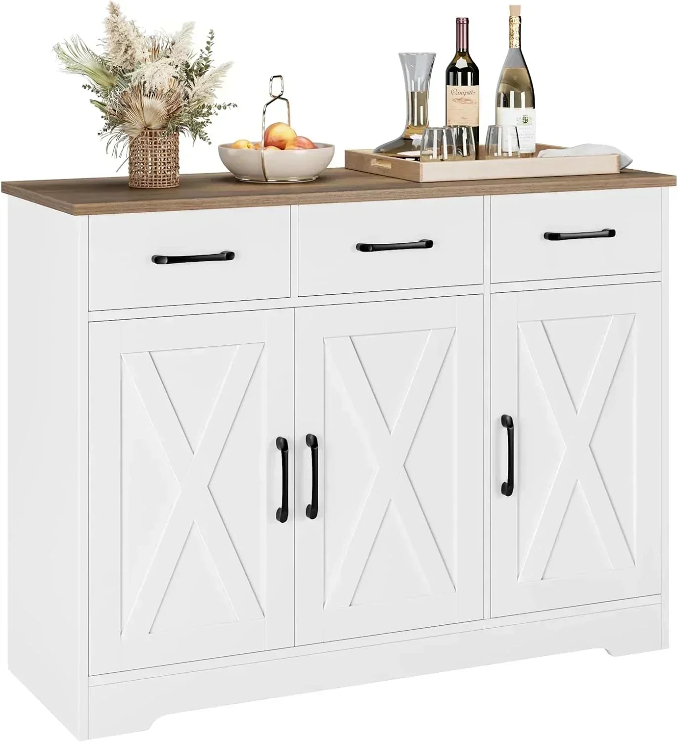 Modern farmhouse sideboard barn door buffet storage cabinet with drawers and shelves