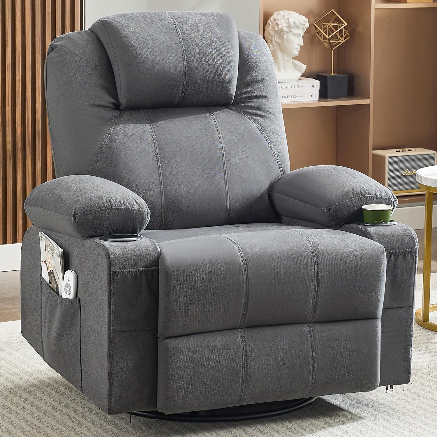 Large Swivel Rocking Recliner with Massage Function 360 Degree Swivel Rocking Single Sofa