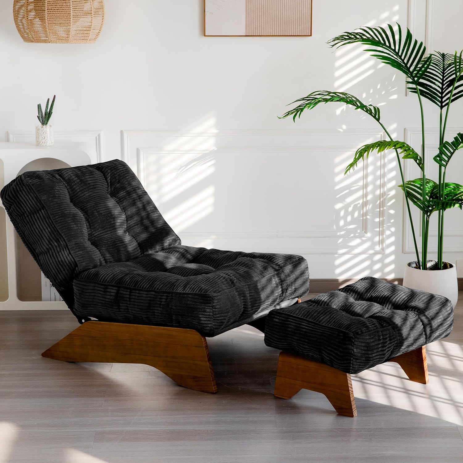 MAXYOYO Accent Chair with Ottoman Adjustable Backrest Tufted Chair Upholstered Lounge Chair