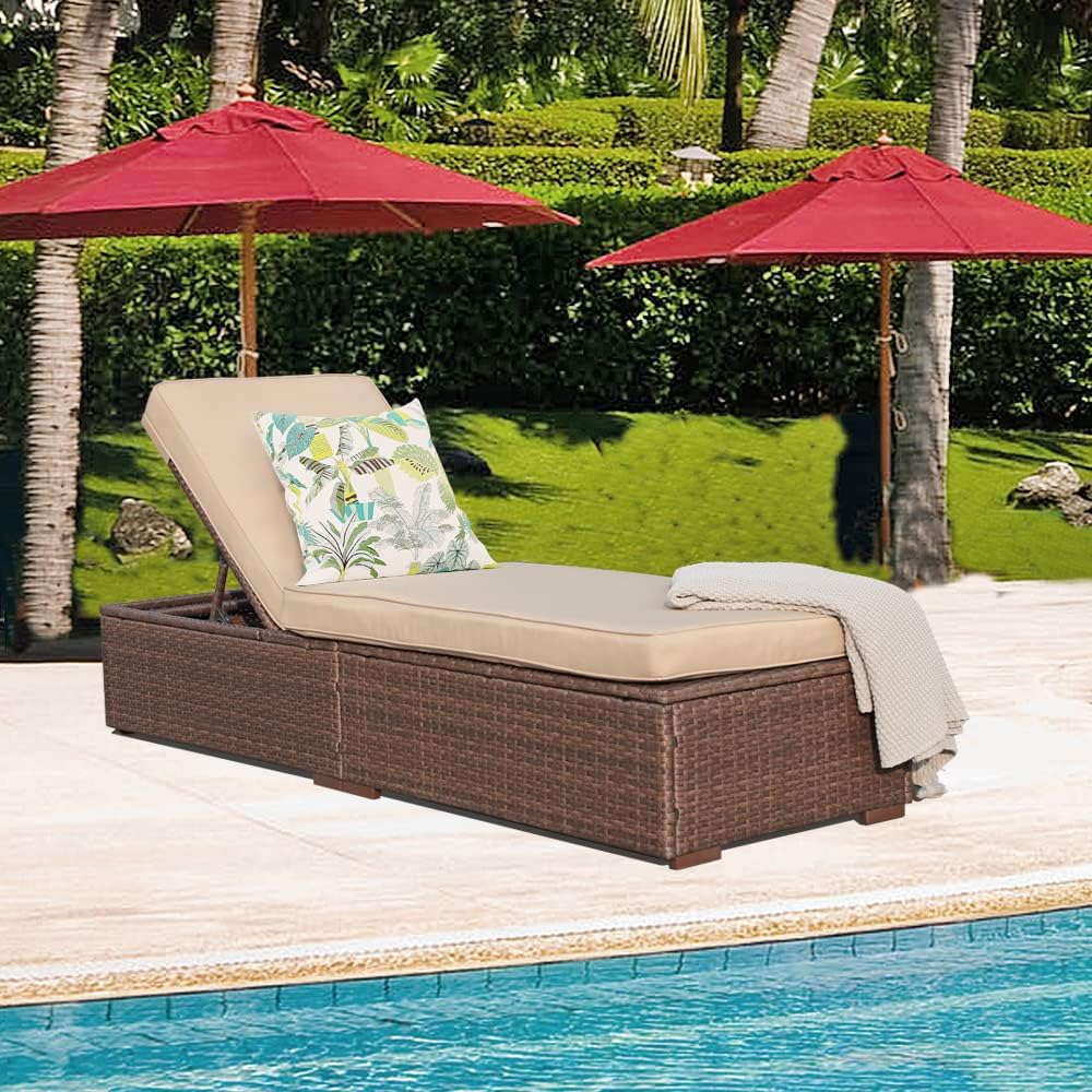 Patiorama Outdoor Patio Lounge Chair Elegant Reclining Adjustable Pool Rattan Chaise Chair