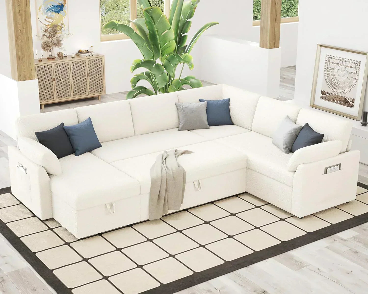 VanAcc Sofa Bed Sleeper Sofa with Storage Chaise 2 in 1 Pull Out Couch Living Room