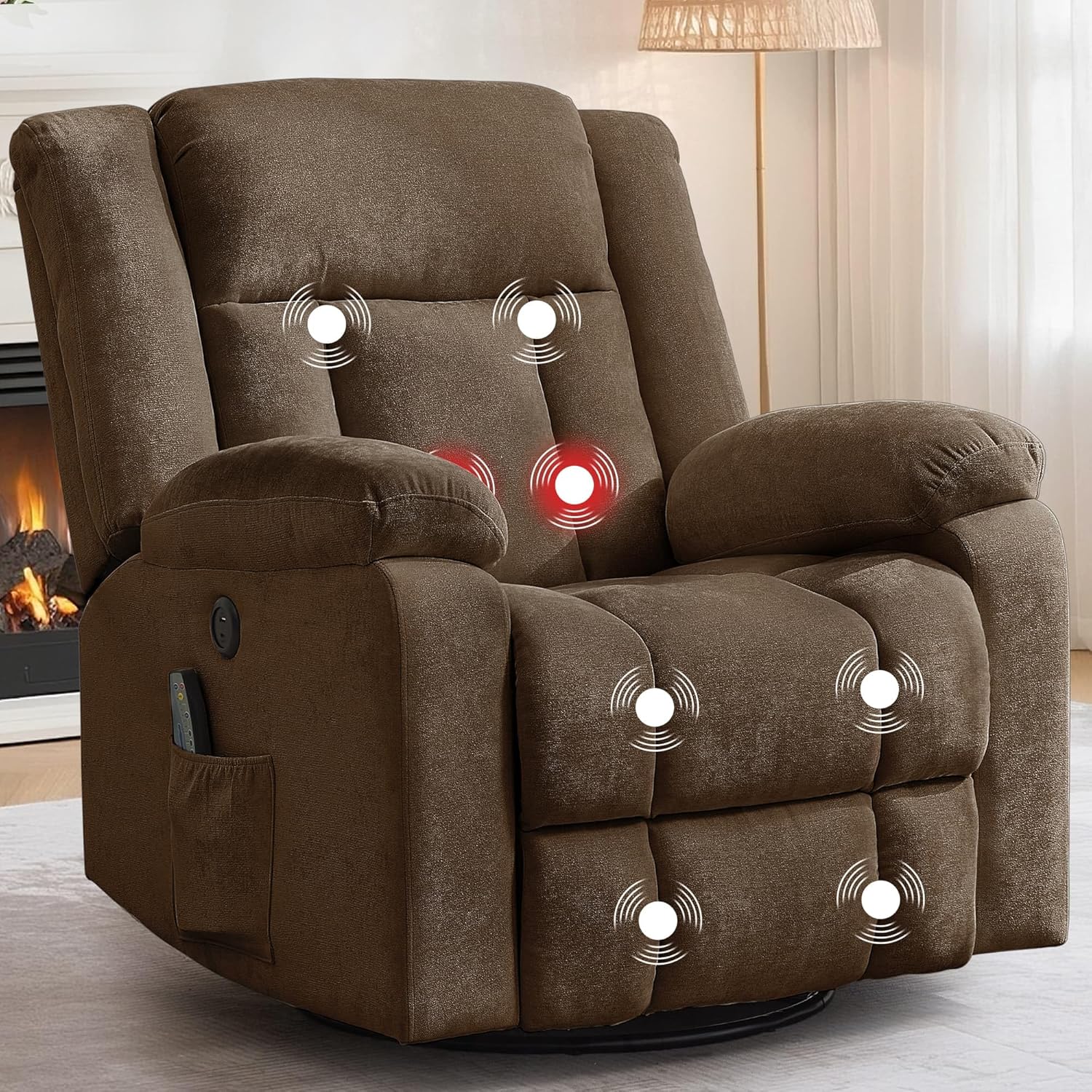 Rocker Recliner, Glider Recliner Chairs for Adults, 360° Swivel Rocking Chair with Massage and Heating, Nursery Chair