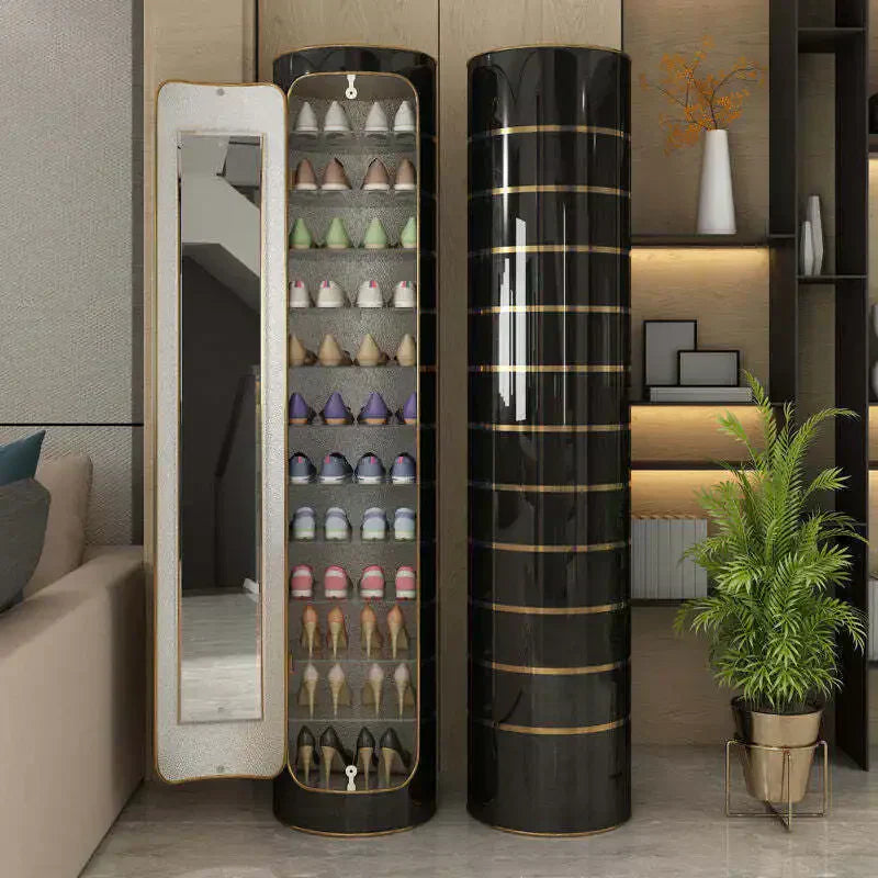Large-capacity multi-layer rotating disinfection shoe cabinet with mirror deodorizer