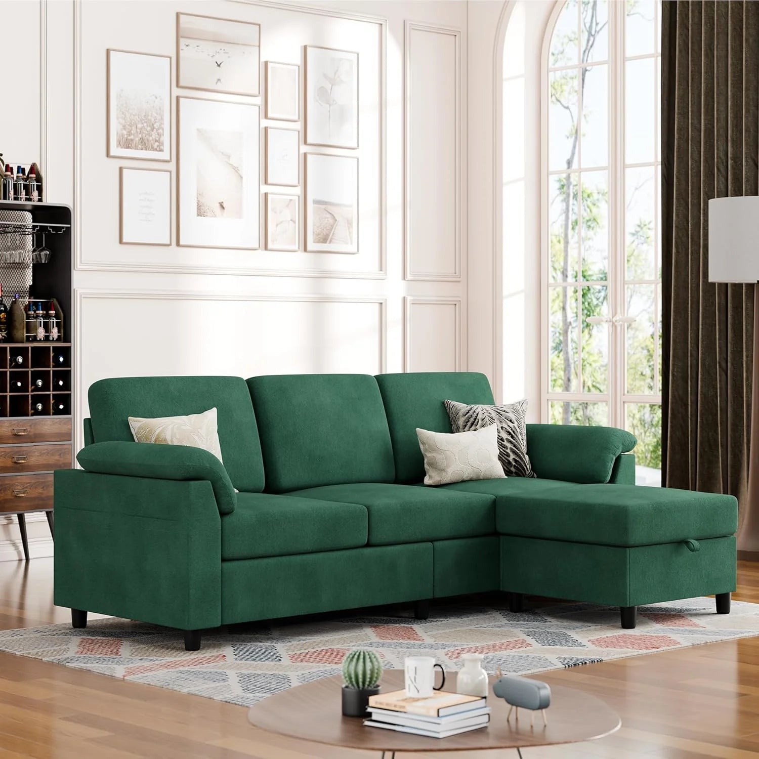 Vongrasig Convertible Modular Sofa, Three-Seater L-Shaped Sofa, Mid-Century Style Sofa