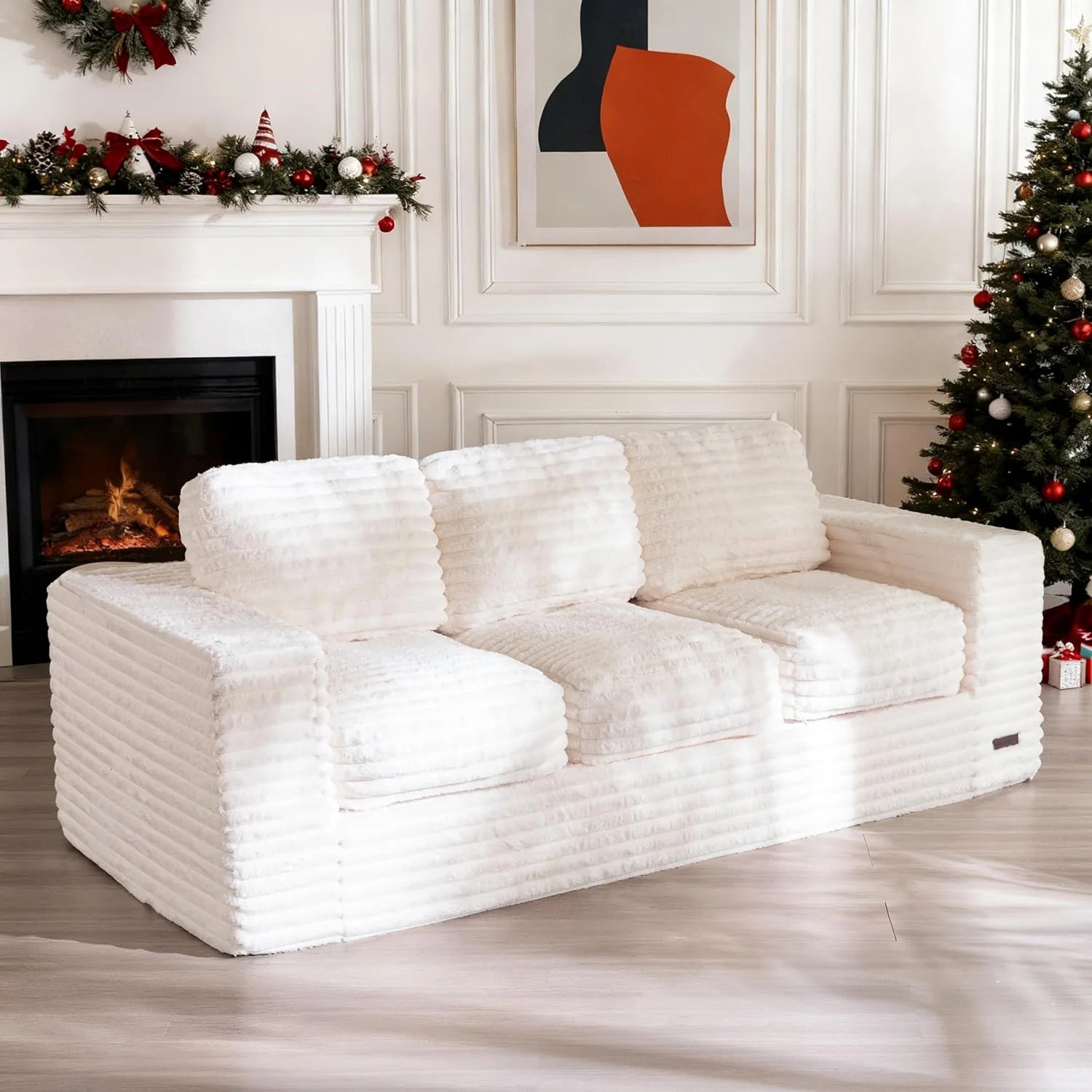 MAXYOYO Bean Bag Chair Two-seat Bean Bag Sofa with Pillows Upholstered Loveseat Floor Sofa