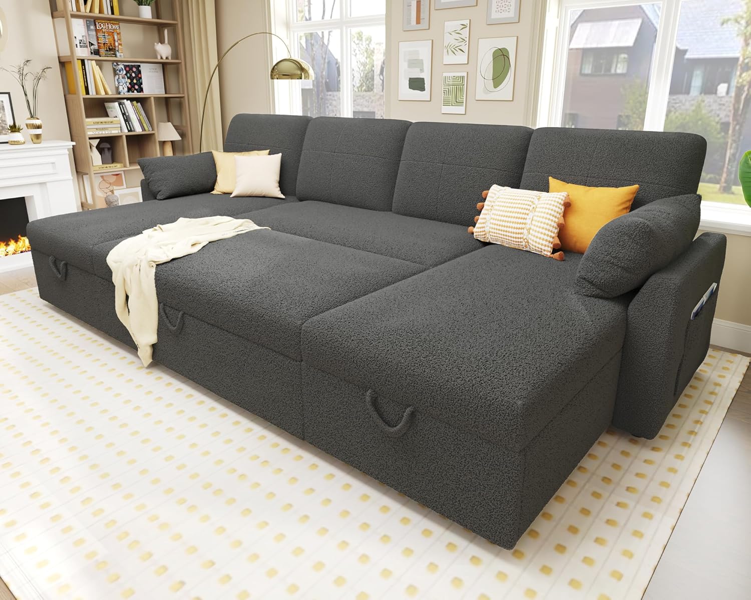 VanAcc Sofa Bed Sleeper Sofa with Storage Chaise 2 in 1 Pull Out Couch Living Room