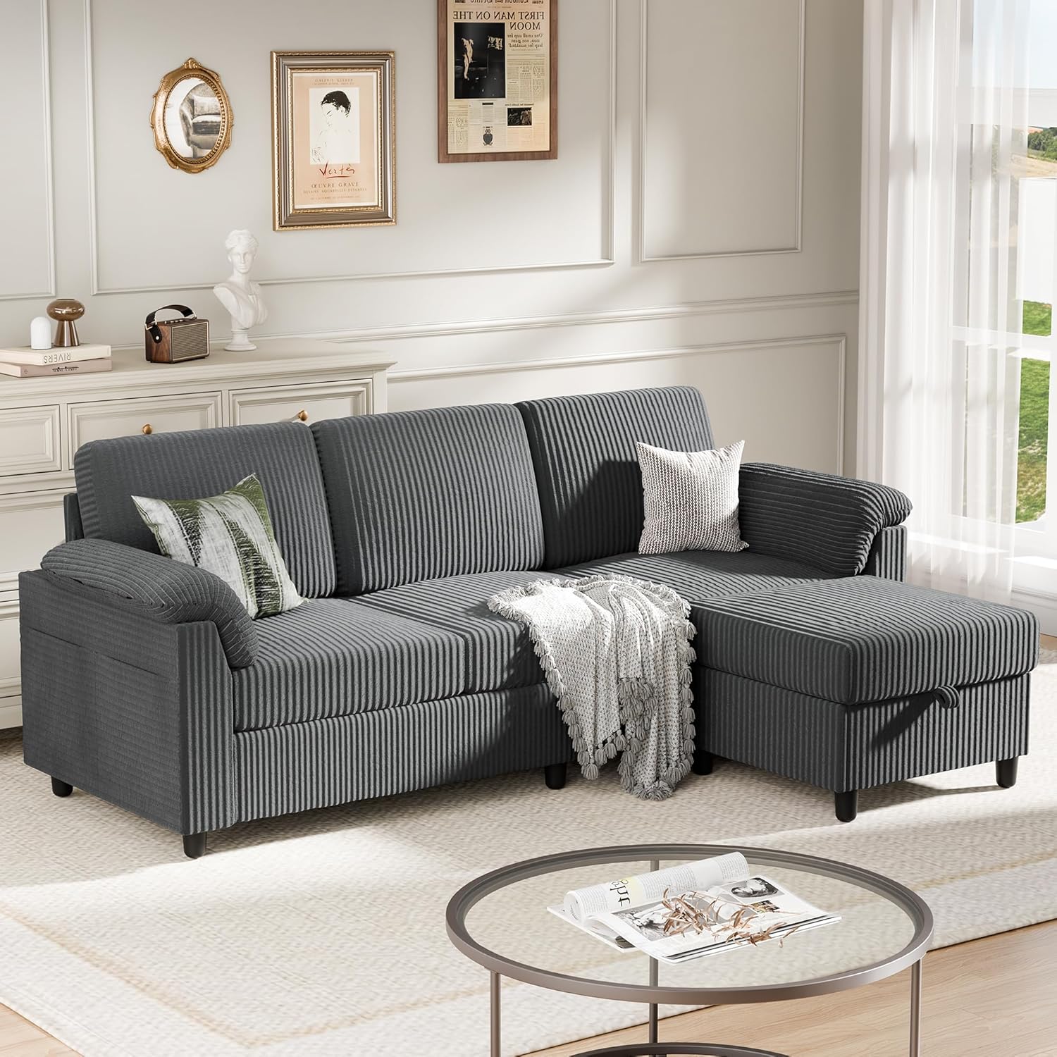 Meilocar Sectional Sofa Couch for Living Room 3-Seat Sofa Couches