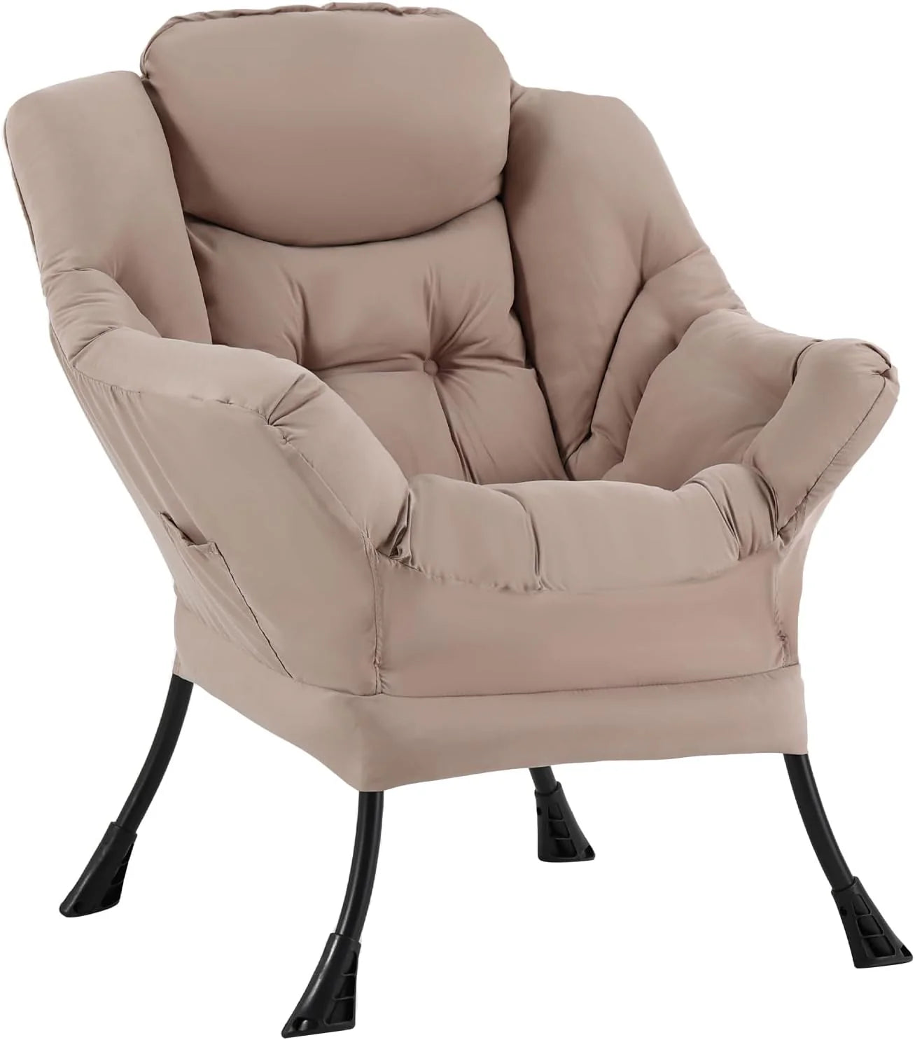 Welnow Lazy Chair with Ottoman, Modern Accent Chair with Armrests and a Side Pocket, Leisure Sofa Armchair, Reading Armchair with Footrest for Small Space, Dark Grey