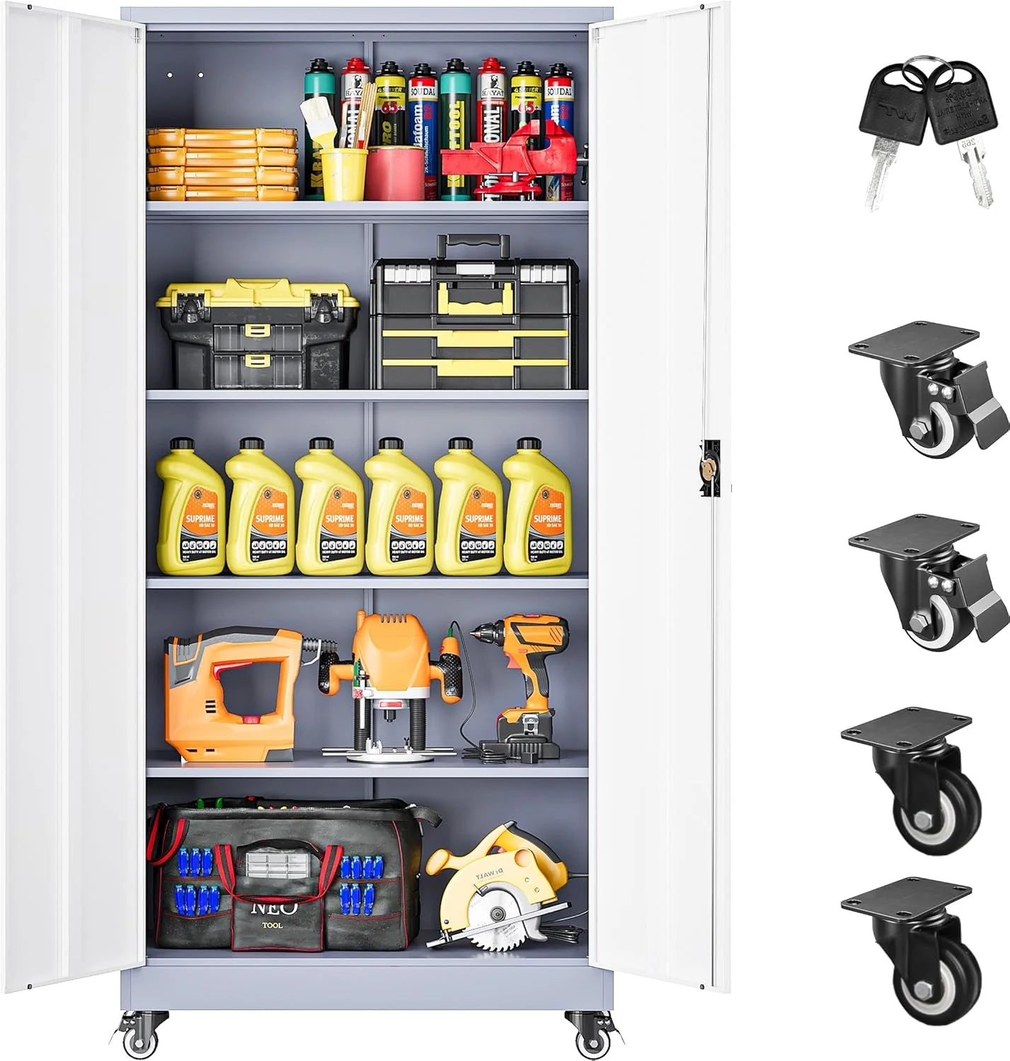 SISESOL Metal Storage Cabinet with Wheels,75 inch Tall Rolling Garage Storage Cabinet