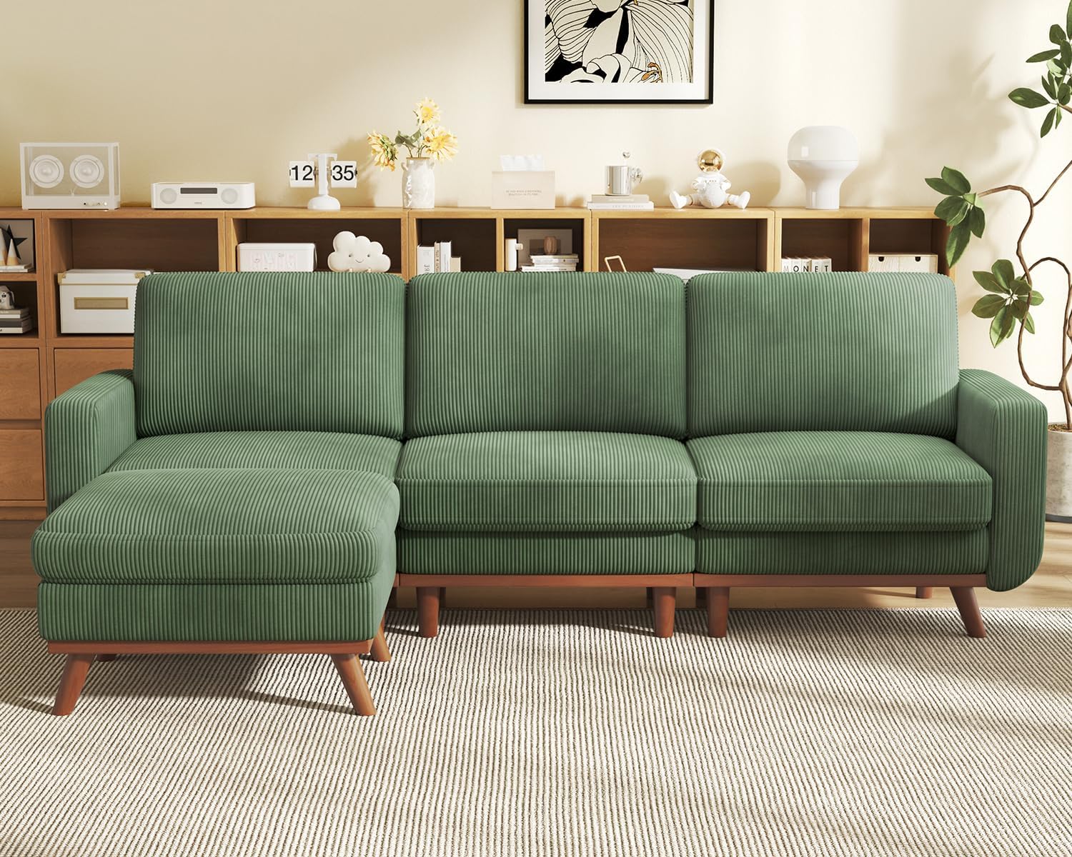 Vesgantti 68" Loveseat Sofa - Green, Comfy Corduroy with Spring Cushion, Solid Wood Frame, Modern Deep Seat, Bedroom & Living Room, Office Couch