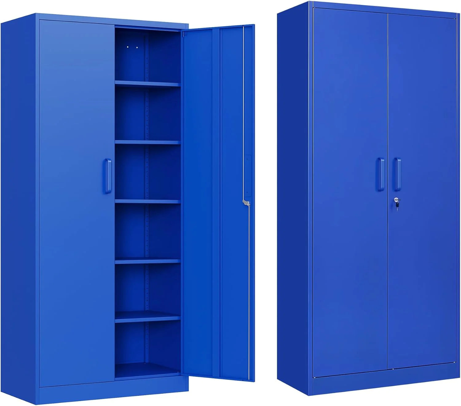 Metal Storage Cabinet with 2 Doors and 6 Shelves,Black Metal Cabinet with Lock,71" Lockable Garage Storage Cabinets,Locking File Cabinet,Steel Tool Cabinets for Home,Office,Garage,Shop,School