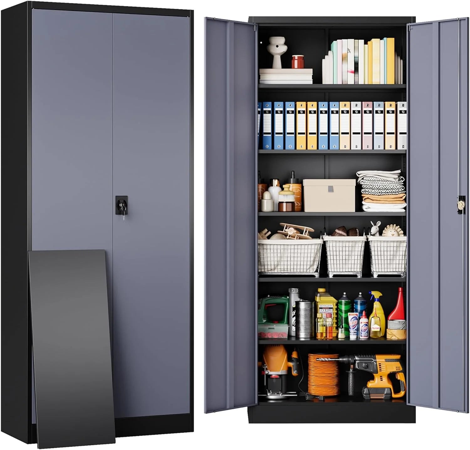 SISESOL Metal Storage Cabinet with Wheels,75 inch Tall Rolling Garage Storage Cabinet