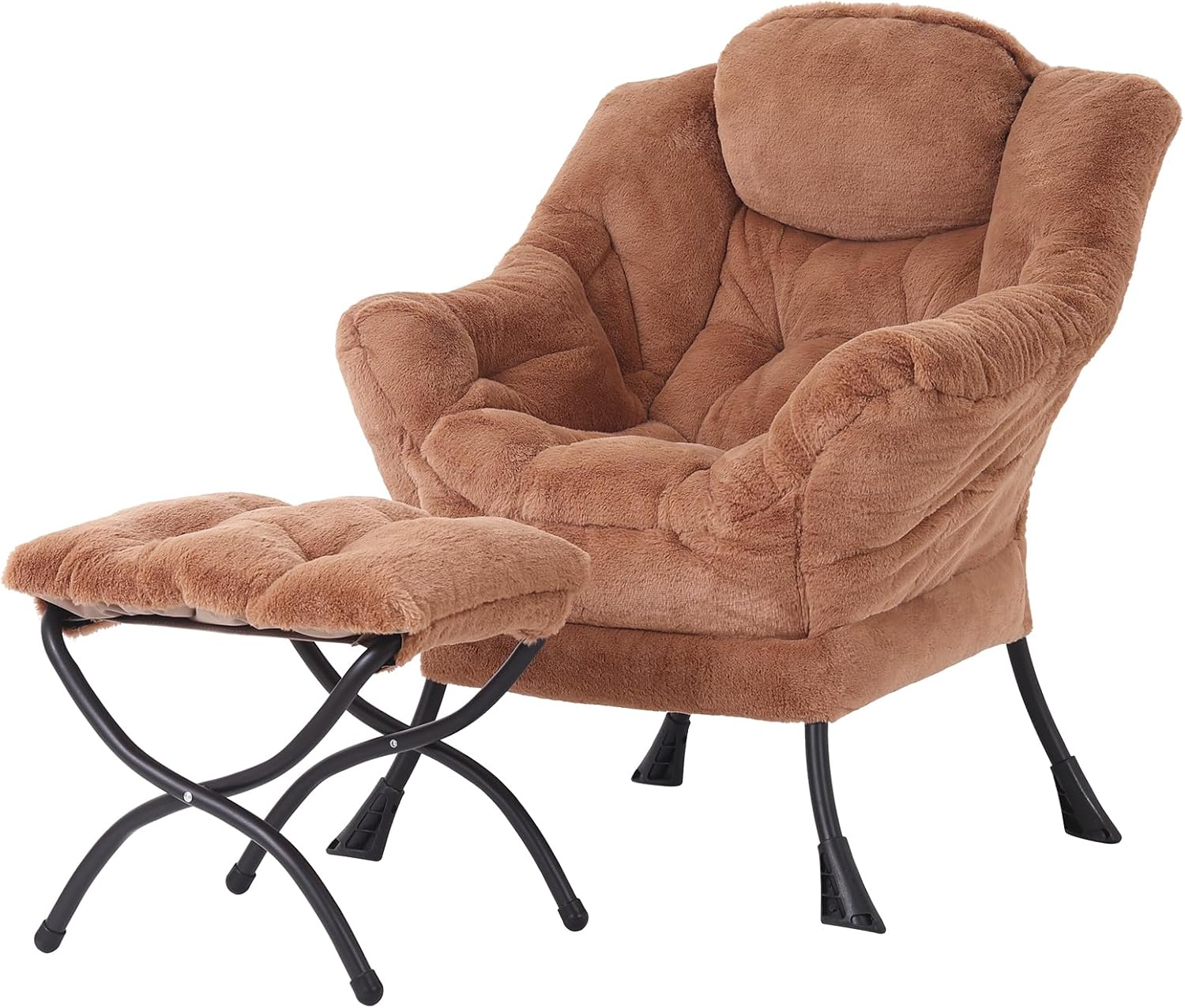 Welnow Lazy Chair with Ottoman, Modern Accent Chair with Armrests and a Side Pocket, Leisure Sofa Armchair, Reading Armchair with Footrest for Small Space, Dark Grey