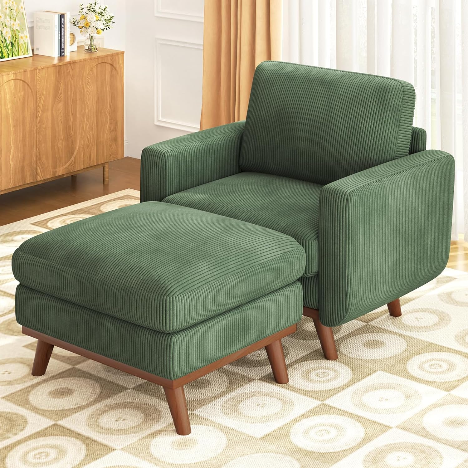 Vesgantti 68" Loveseat Sofa - Green, Comfy Corduroy with Spring Cushion, Solid Wood Frame, Modern Deep Seat, Bedroom & Living Room, Office Couch