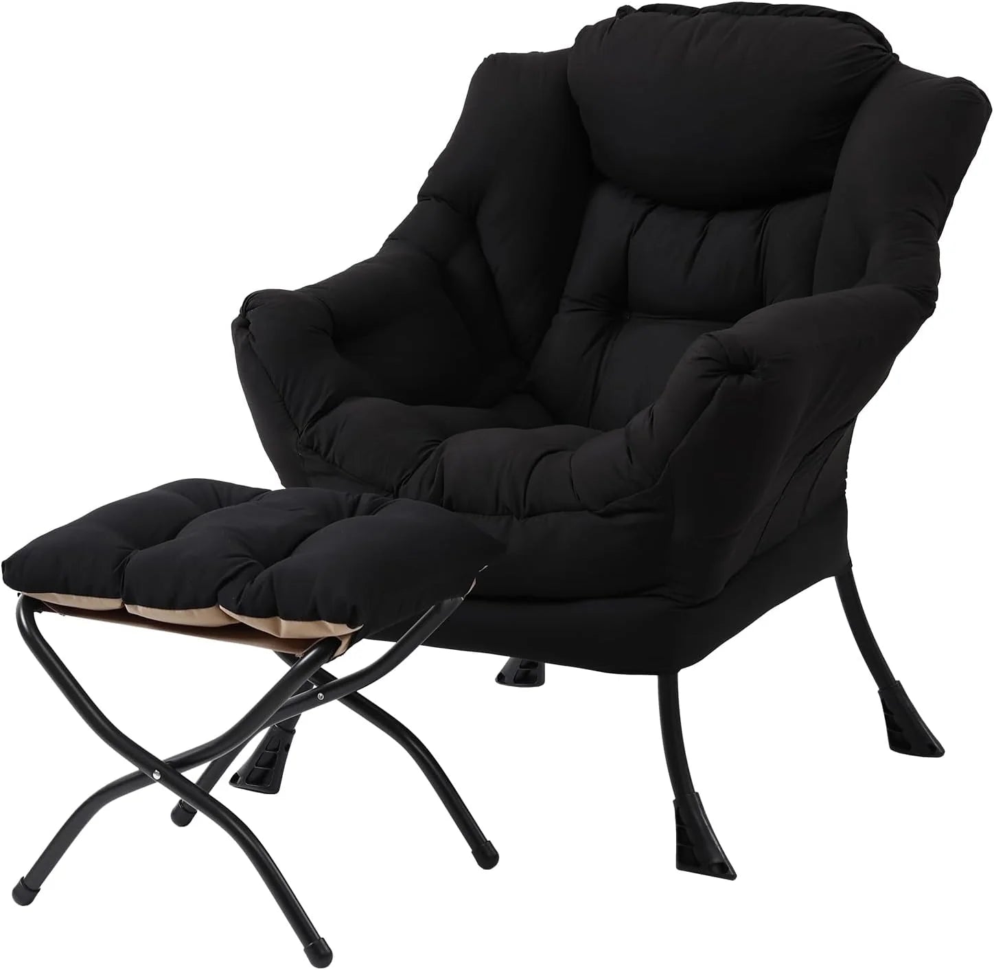 Welnow Lazy Chair with Ottoman, Modern Accent Chair with Armrests and a Side Pocket, Leisure Sofa Armchair, Reading Armchair with Footrest for Small Space, Dark Grey