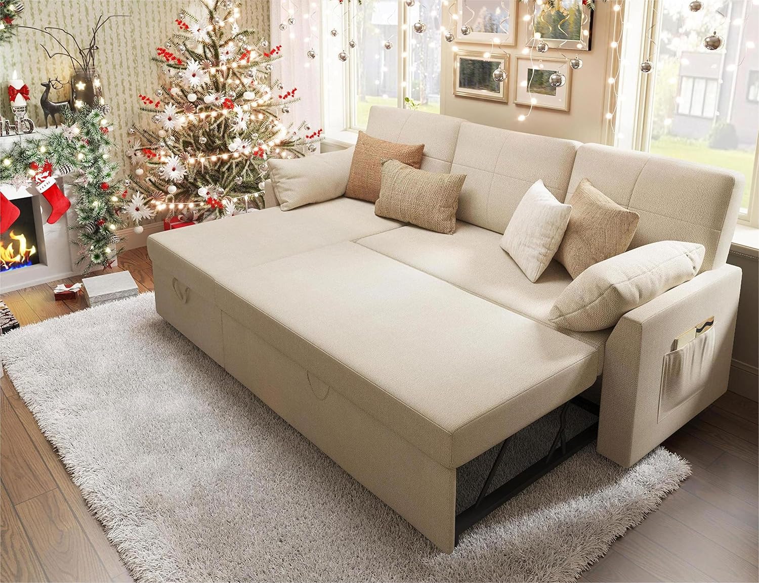 VanAcc Sofa Bed Sleeper Sofa with Storage Chaise 2 in 1 Pull Out Couch Living Room