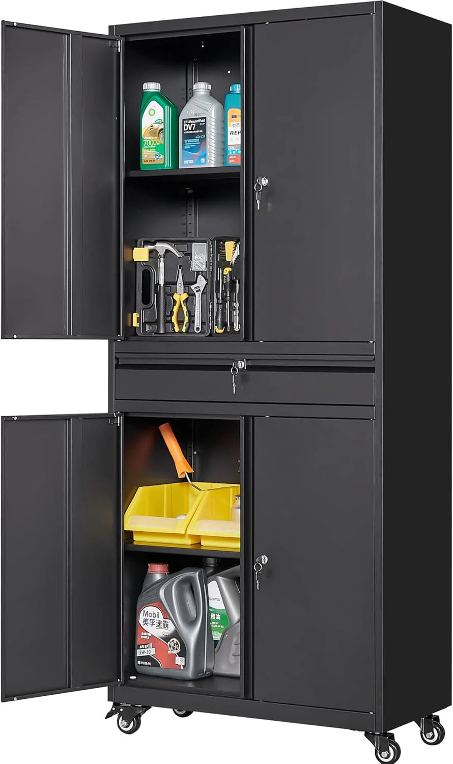 SISESOL Metal Storage Cabinet with Wheels,75 inch Tall Rolling Garage Storage Cabinet