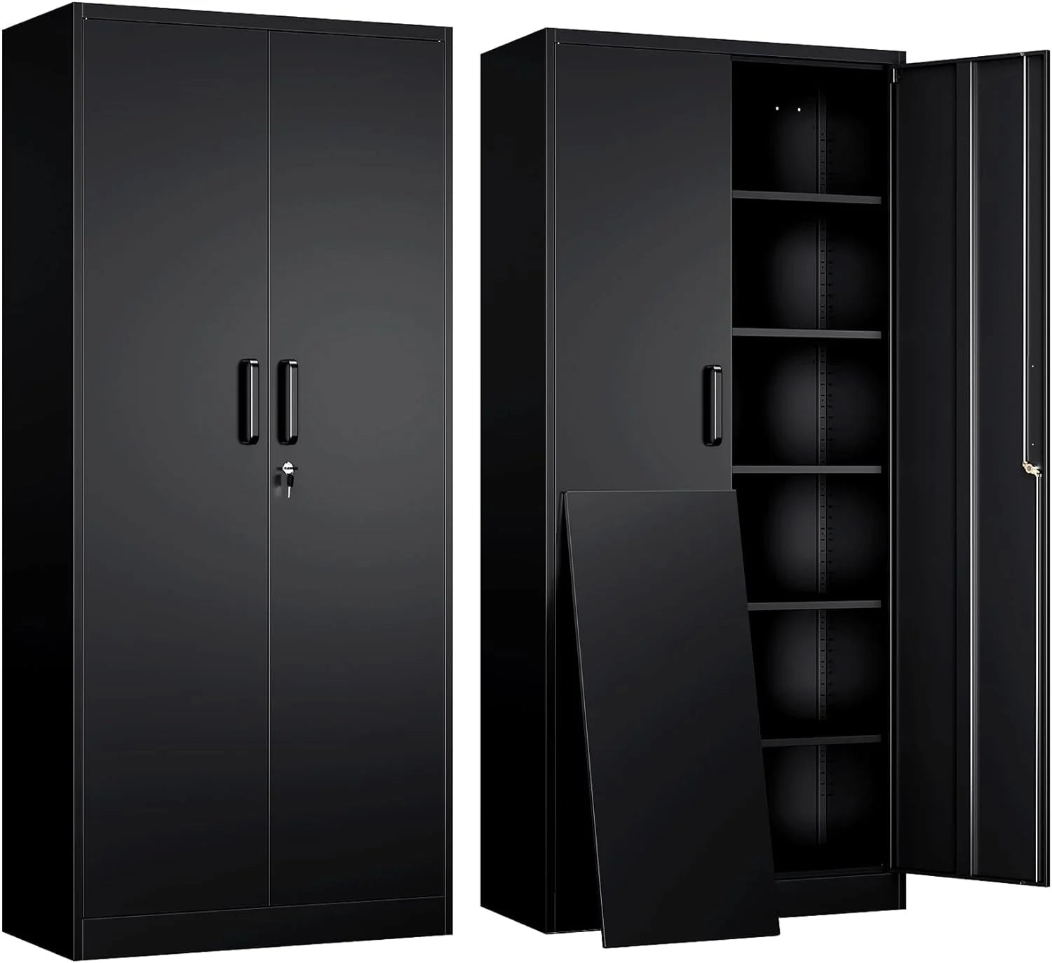 Yizosh Metal Garage Storage Cabinet with 2 Doors and 5 Adjustable Shelves