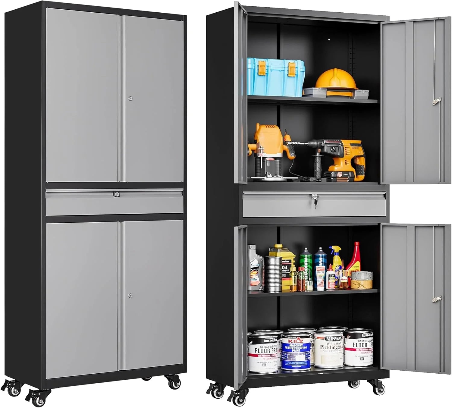 SISESOL Metal Storage Cabinet with Wheels,75 inch Tall Rolling Garage Storage Cabinet