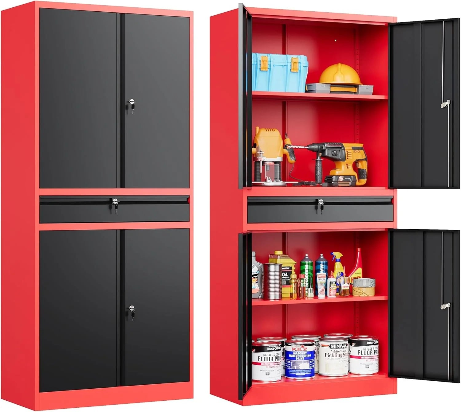 SISESOL Metal Storage Cabinet with Wheels,75 inch Tall Rolling Garage Storage Cabinet