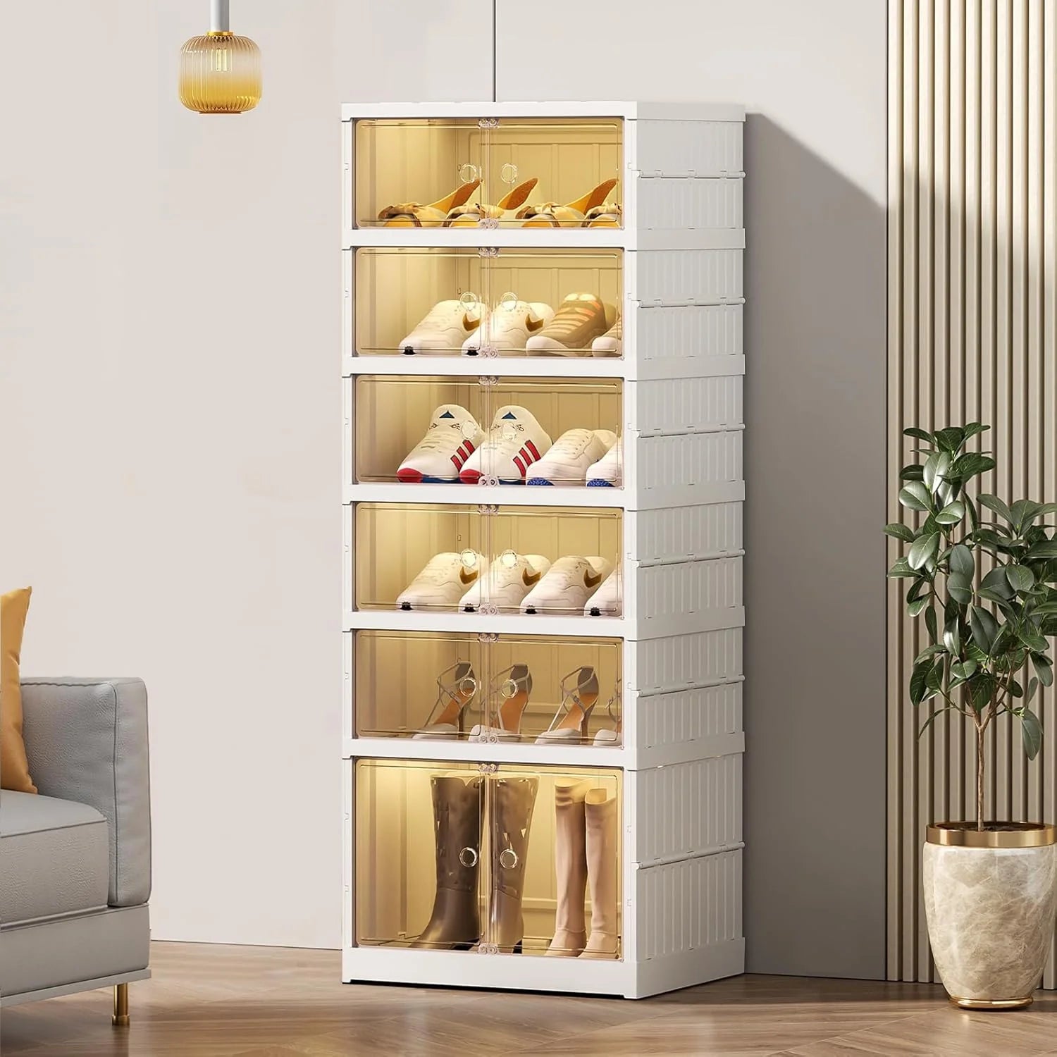 Collapsible Shoe Rack Organizer Shoe Cabinet with Doors Large Plastic Folding Shoe Cabinet