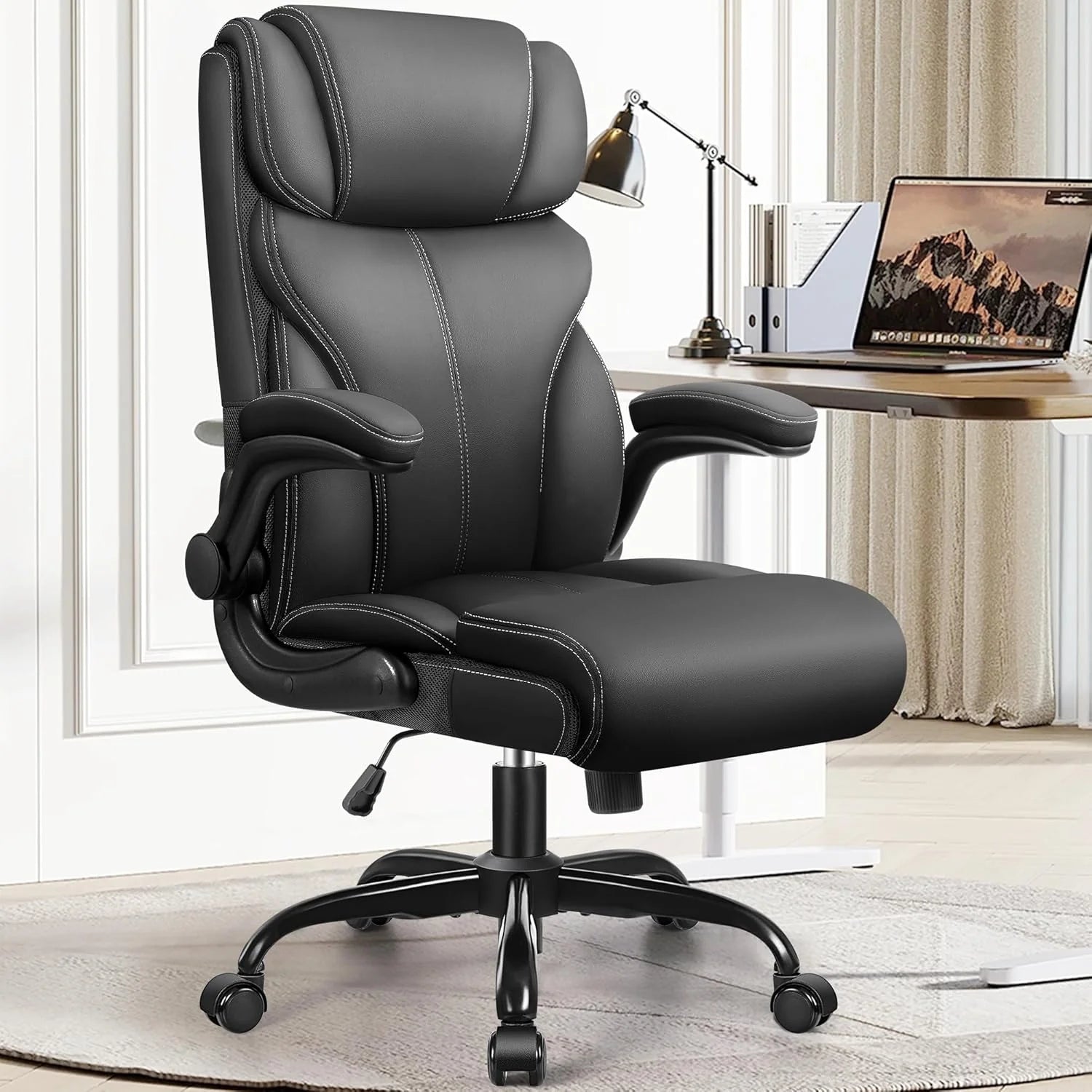 Office Chair Large High-Foot Computer Desk Chair, Breathable Leather Chair Lumbar Support Rotating Computer Chair