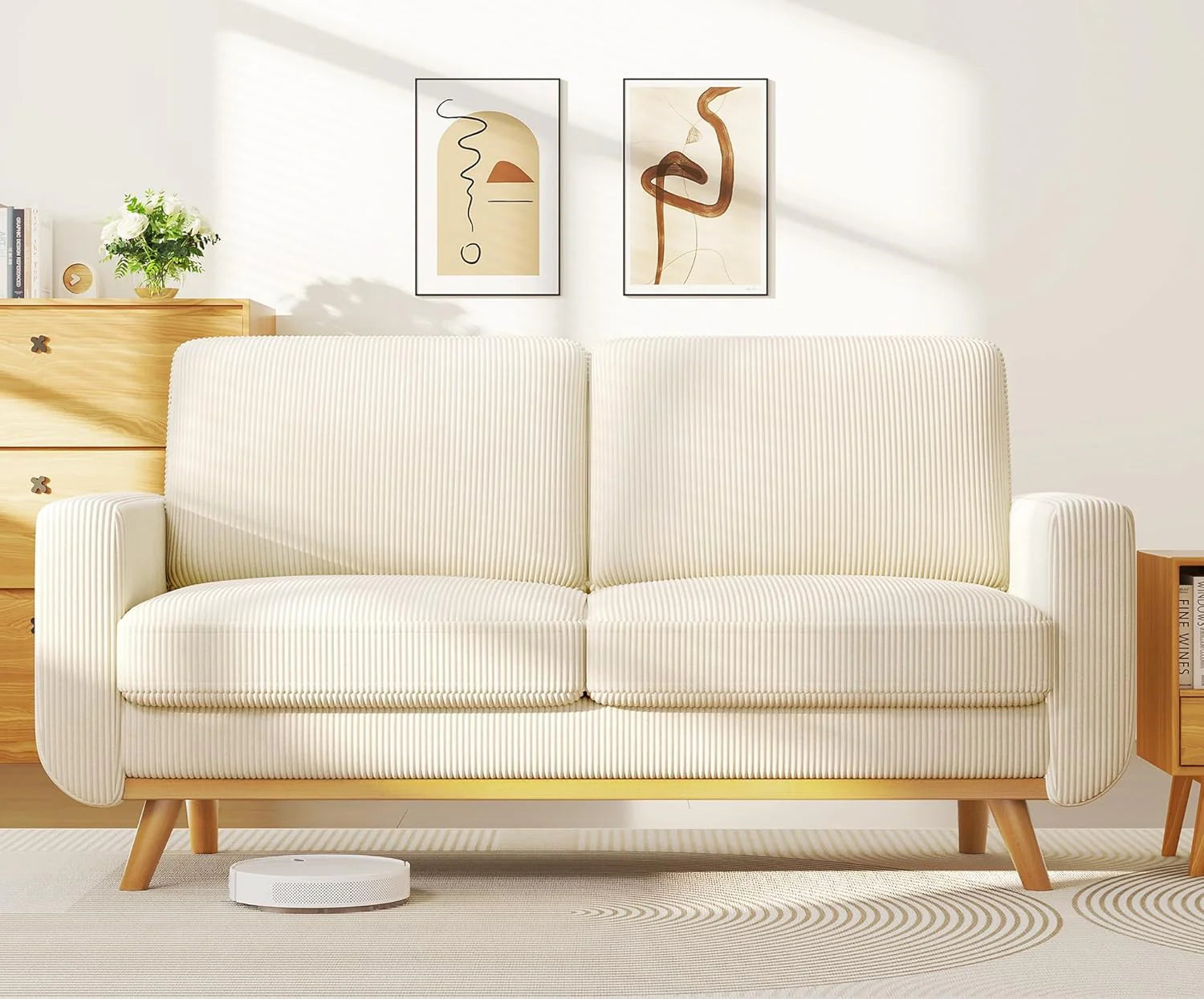 Vesgantti 68" Loveseat Sofa - Green, Comfy Corduroy with Spring Cushion, Solid Wood Frame, Modern Deep Seat, Bedroom & Living Room, Office Couch