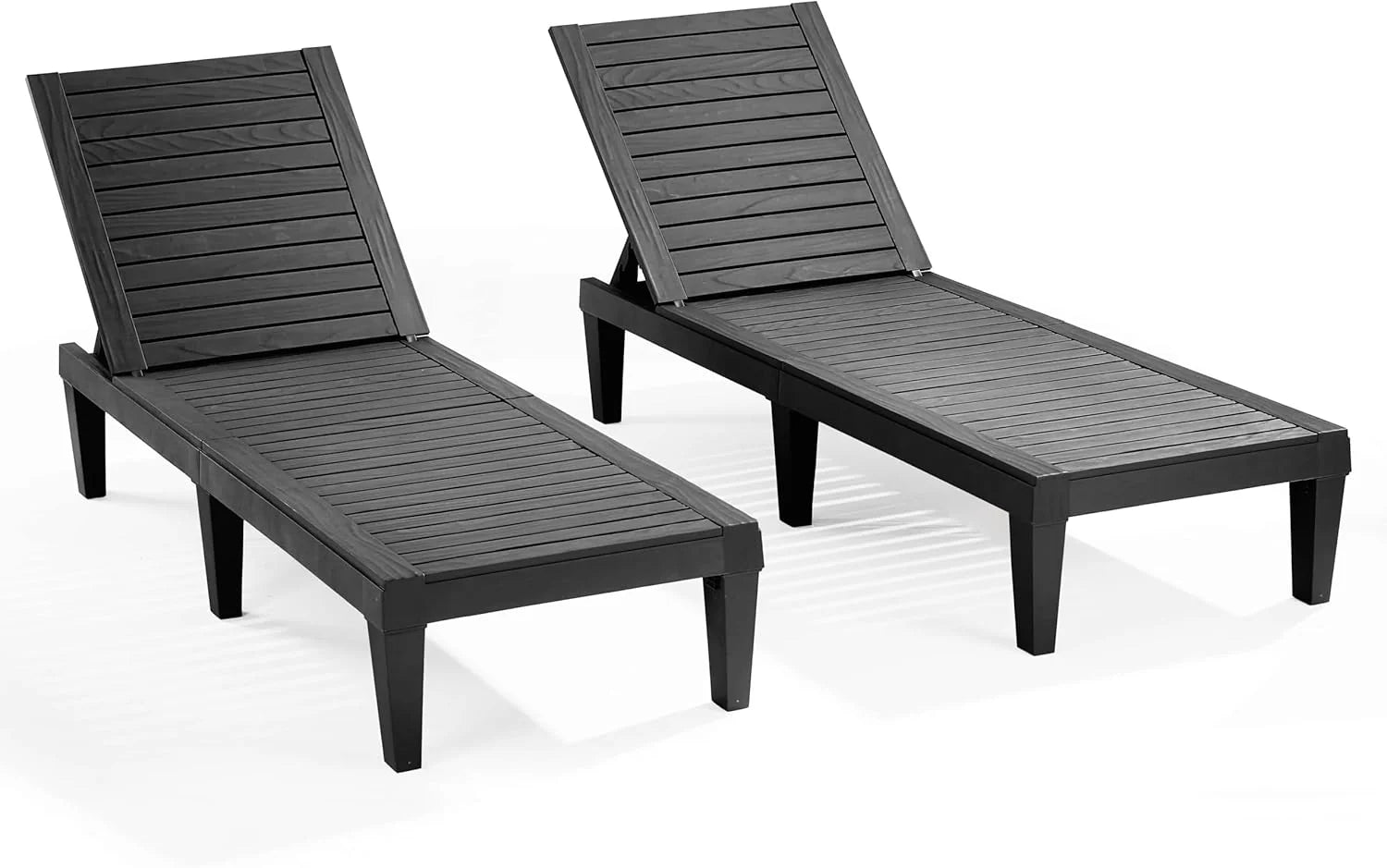 Patio Chairs - Black Chaise Lounge Chair Outdoor 5-Position Adjustable Sun Tanning Chair Waterproof Pool Lounge Chairs Set of 2 Reclining Lawn Chair, Lightweight Outdoor Lounge Chairs