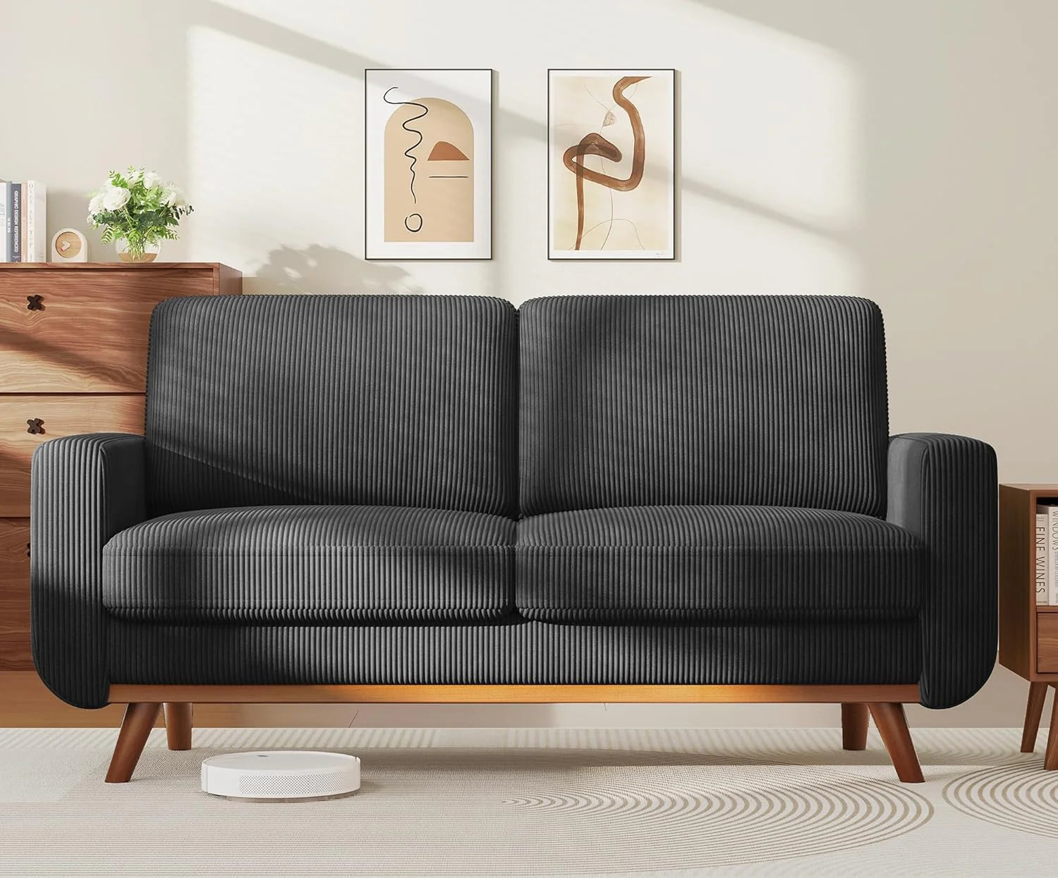 Vesgantti 68" Loveseat Sofa - Green, Comfy Corduroy with Spring Cushion, Solid Wood Frame, Modern Deep Seat, Bedroom & Living Room, Office Couch