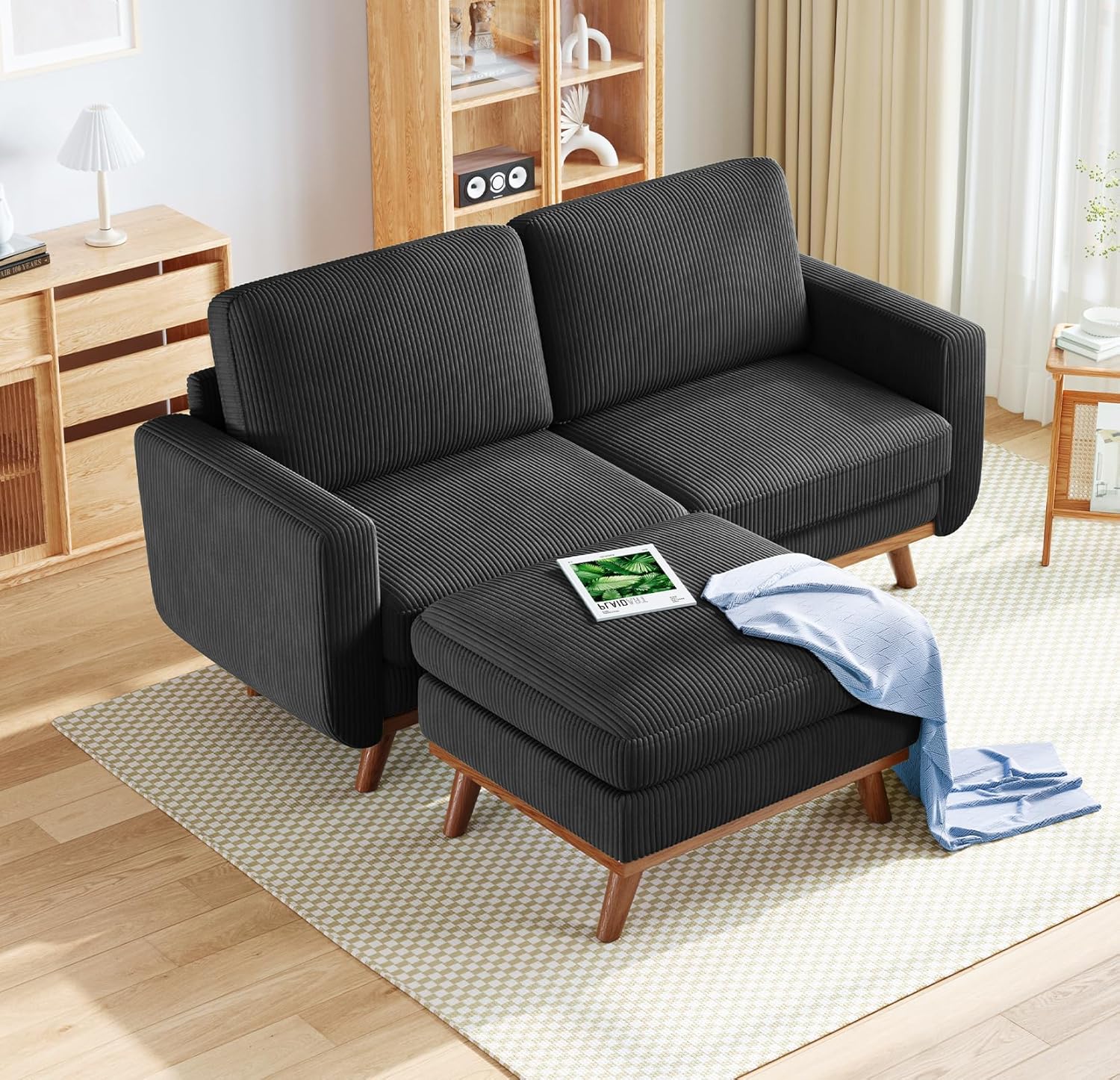 Vesgantti 68" Loveseat Sofa - Green, Comfy Corduroy with Spring Cushion, Solid Wood Frame, Modern Deep Seat, Bedroom & Living Room, Office Couch