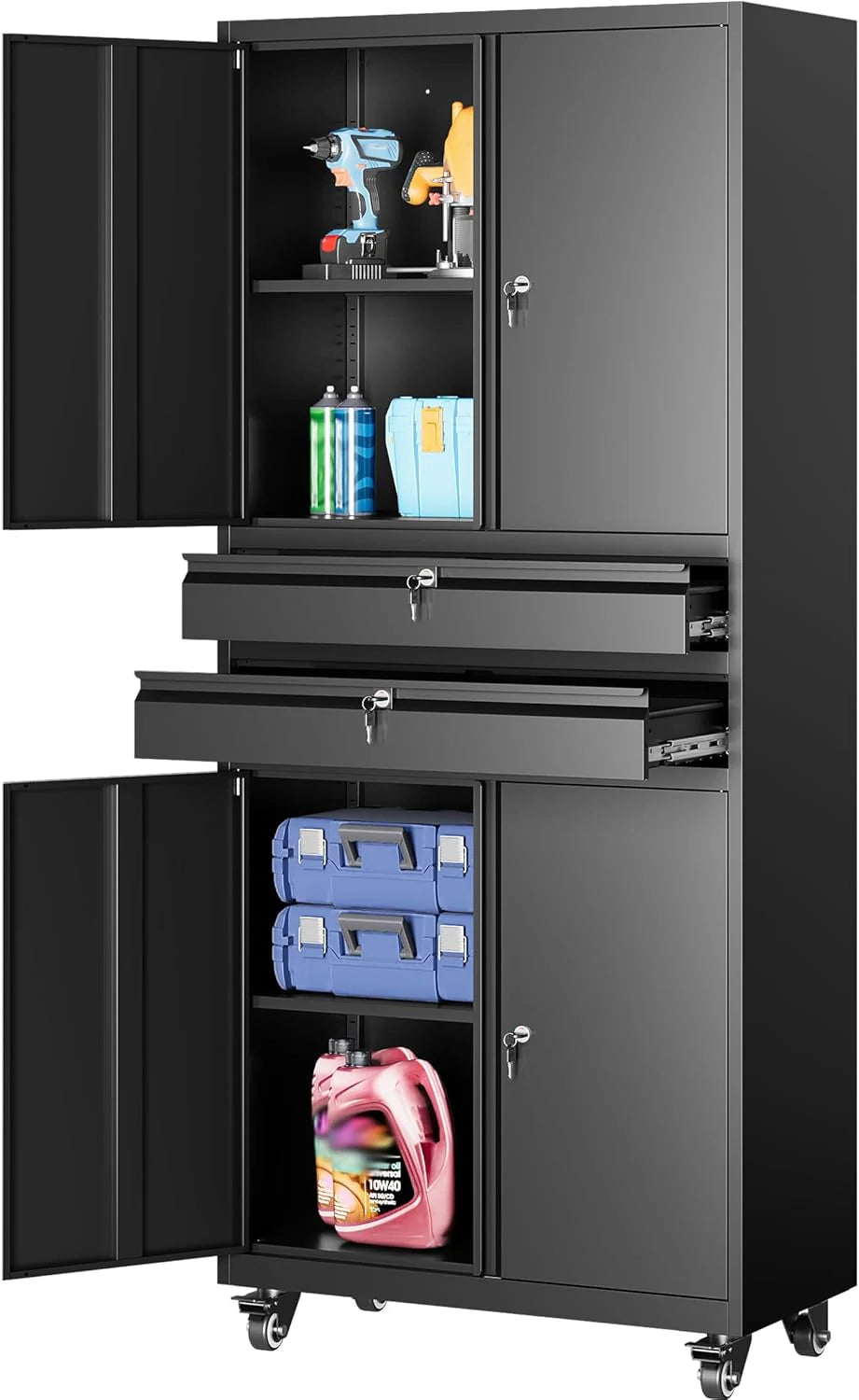 SISESOL Metal Storage Cabinet with Wheels,75 inch Tall Rolling Garage Storage Cabinet