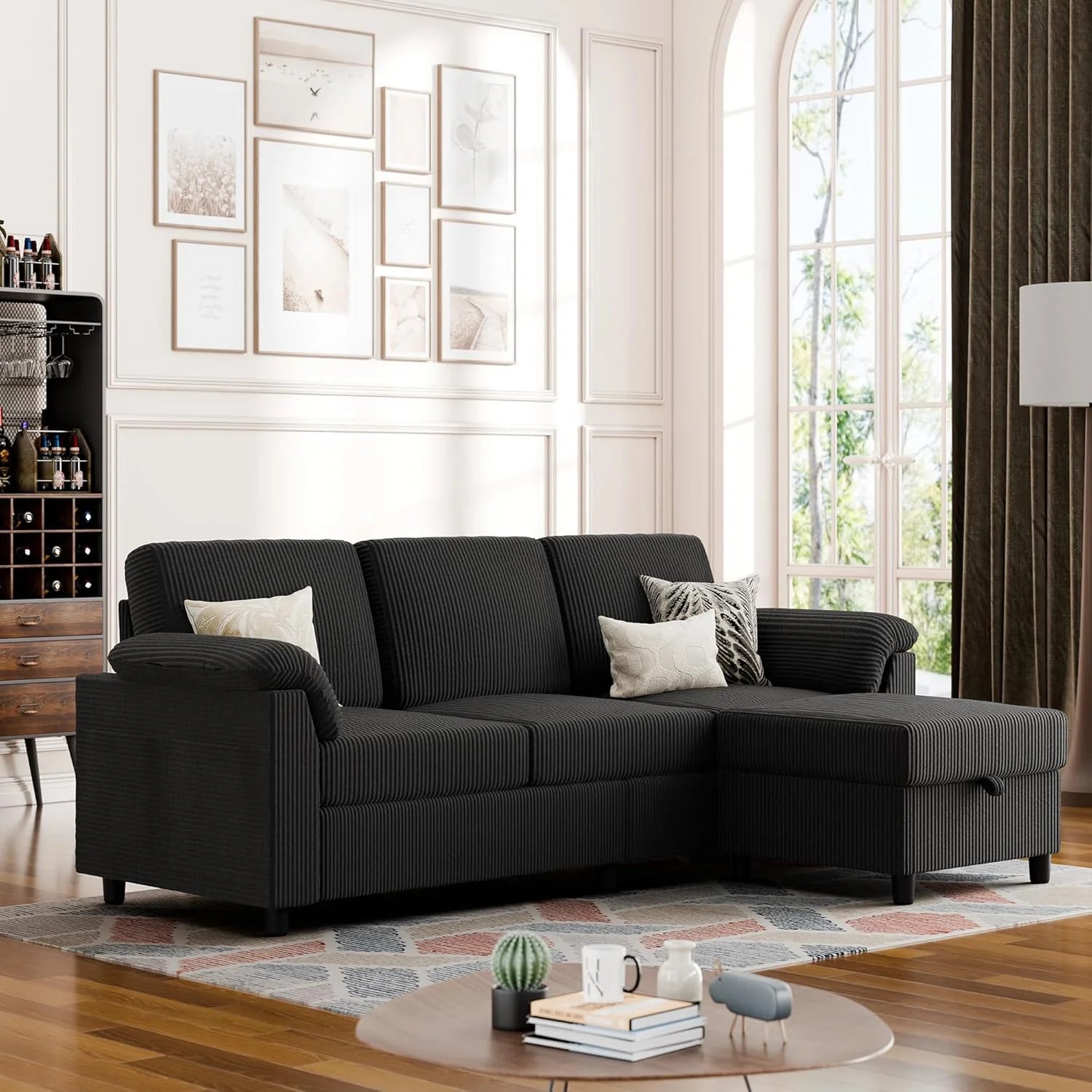 Vongrasig Convertible Modular Sofa, Three-Seater L-Shaped Sofa, Mid-Century Style Sofa