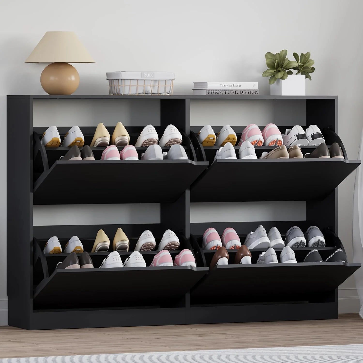 Shoe Cabinet with 3 Flip Drawers Hidden Wood Shoe Cabinet Freestanding Shoe Storage Cabinet