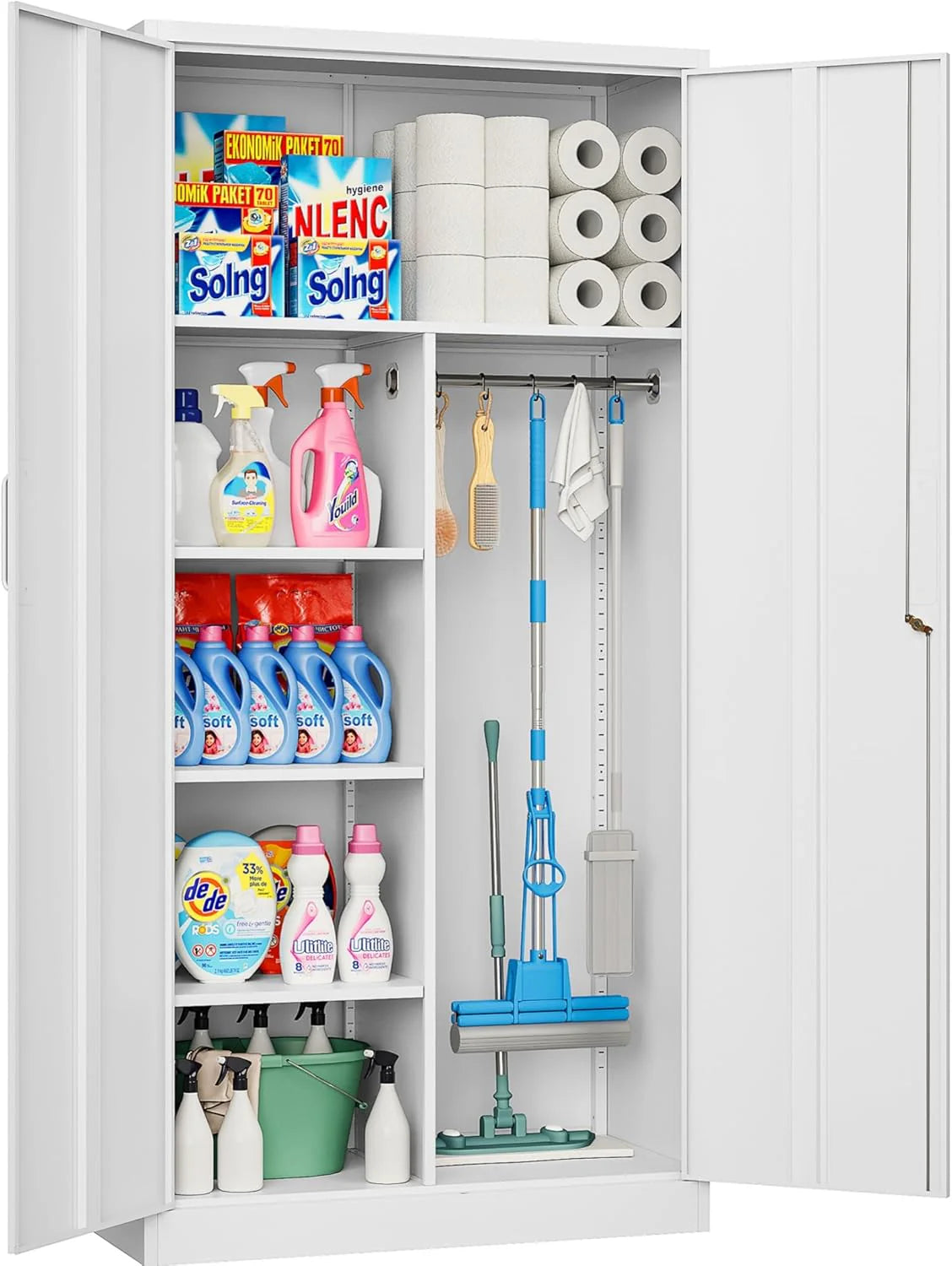 SISESOL Wide & Deep Metal Storage Cabinet with 2 Doors and 6 Shelves,72x36x18