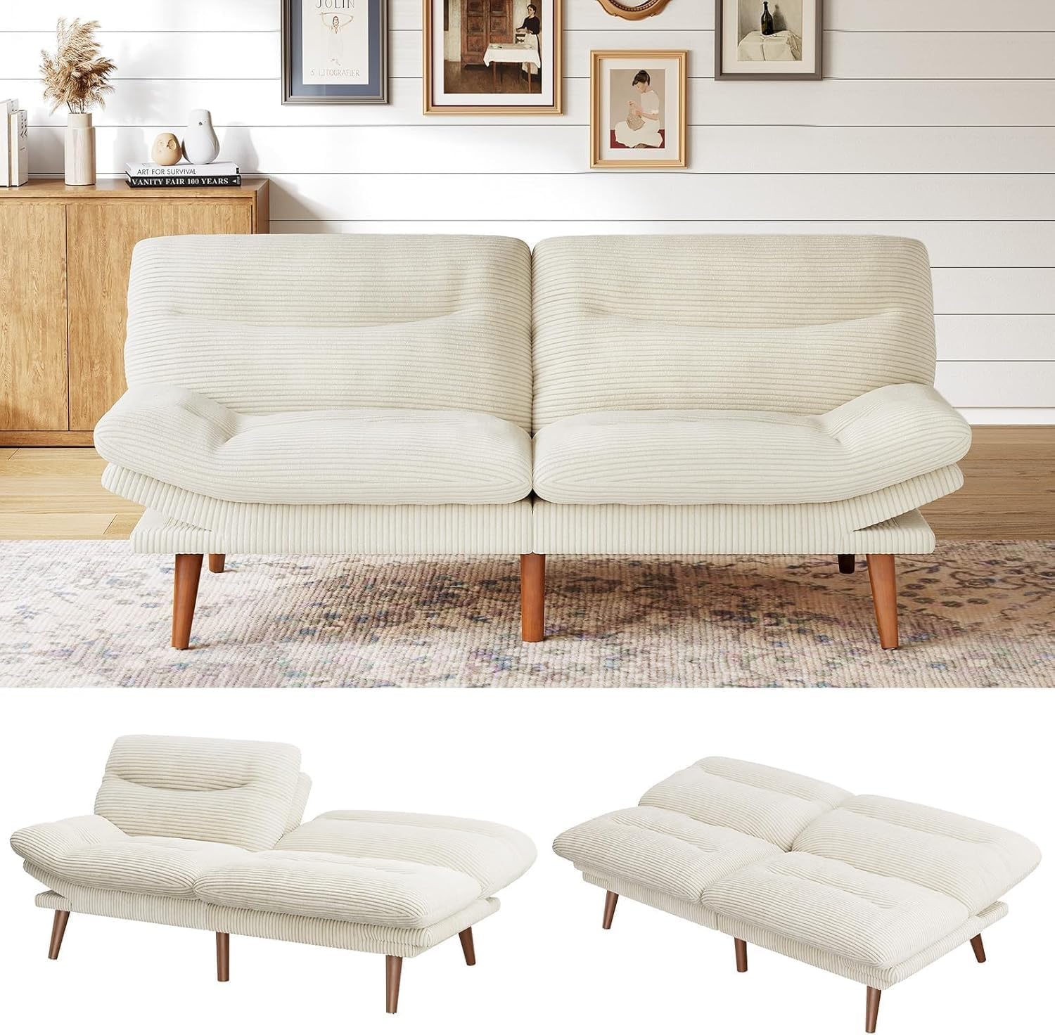 Futon Sofa Bed Futon Sofa Adjustable Back Armrests Converts to Small Sleeper Sofa Bed