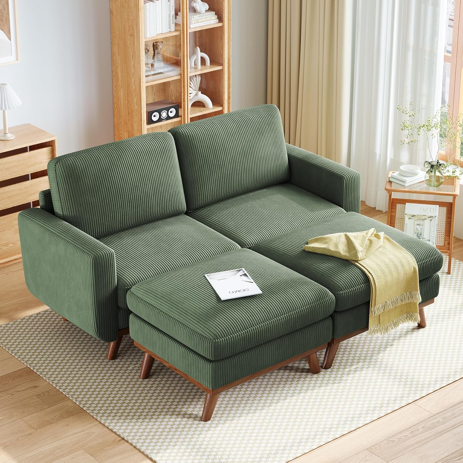 Vesgantti 68" Loveseat Sofa - Green, Comfy Corduroy with Spring Cushion, Solid Wood Frame, Modern Deep Seat, Bedroom & Living Room, Office Couch