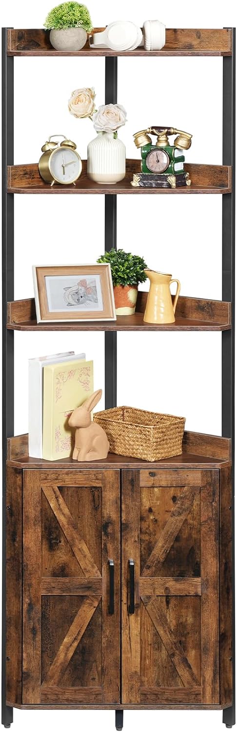 HOOBRO Corner Shelf with Storage, Tall Corner Cabinet, 5-Tier Bookshelf Stand